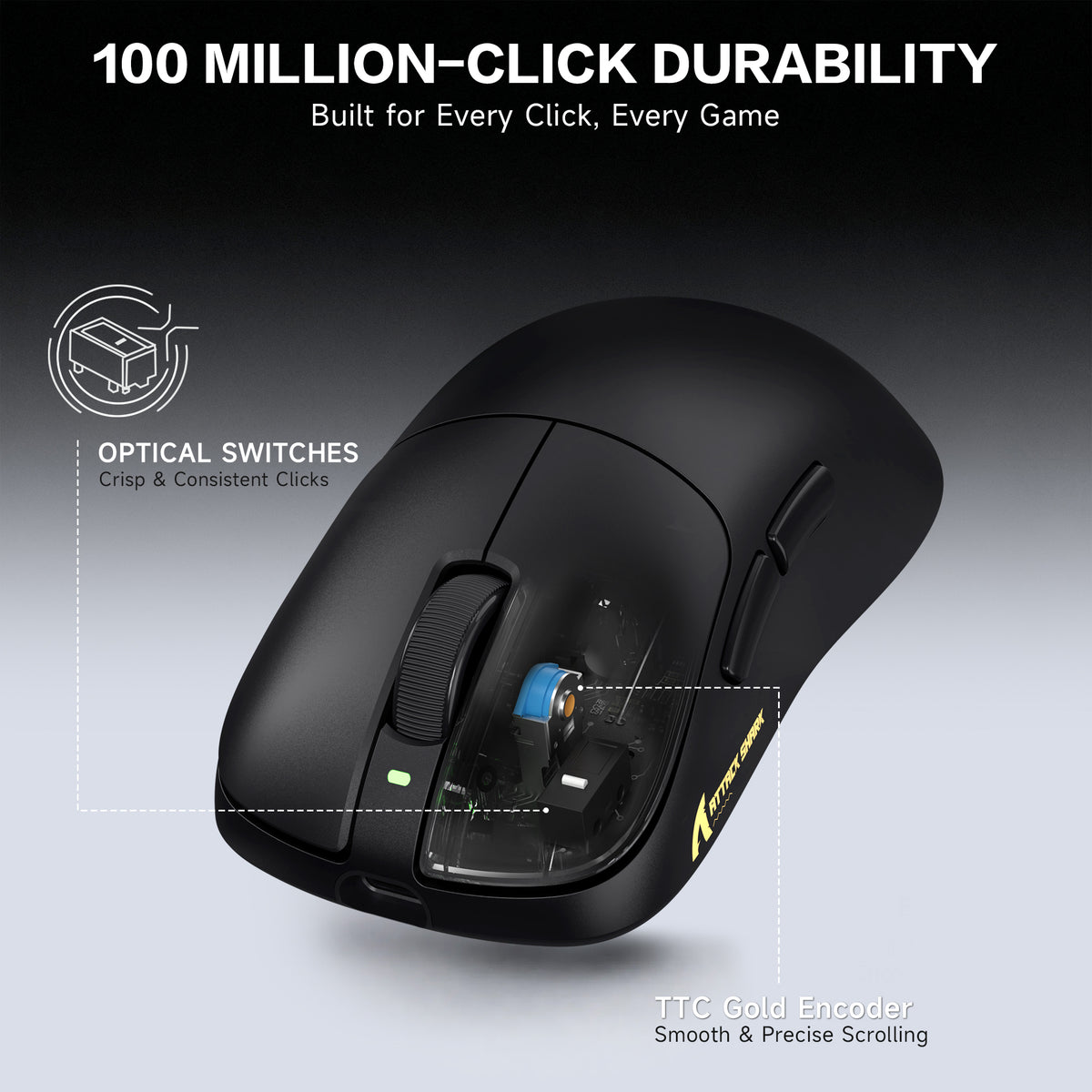 ATTACK SHARK V2 AIR PAW3955MAX Ergonomic Wireless Gaming Mouse