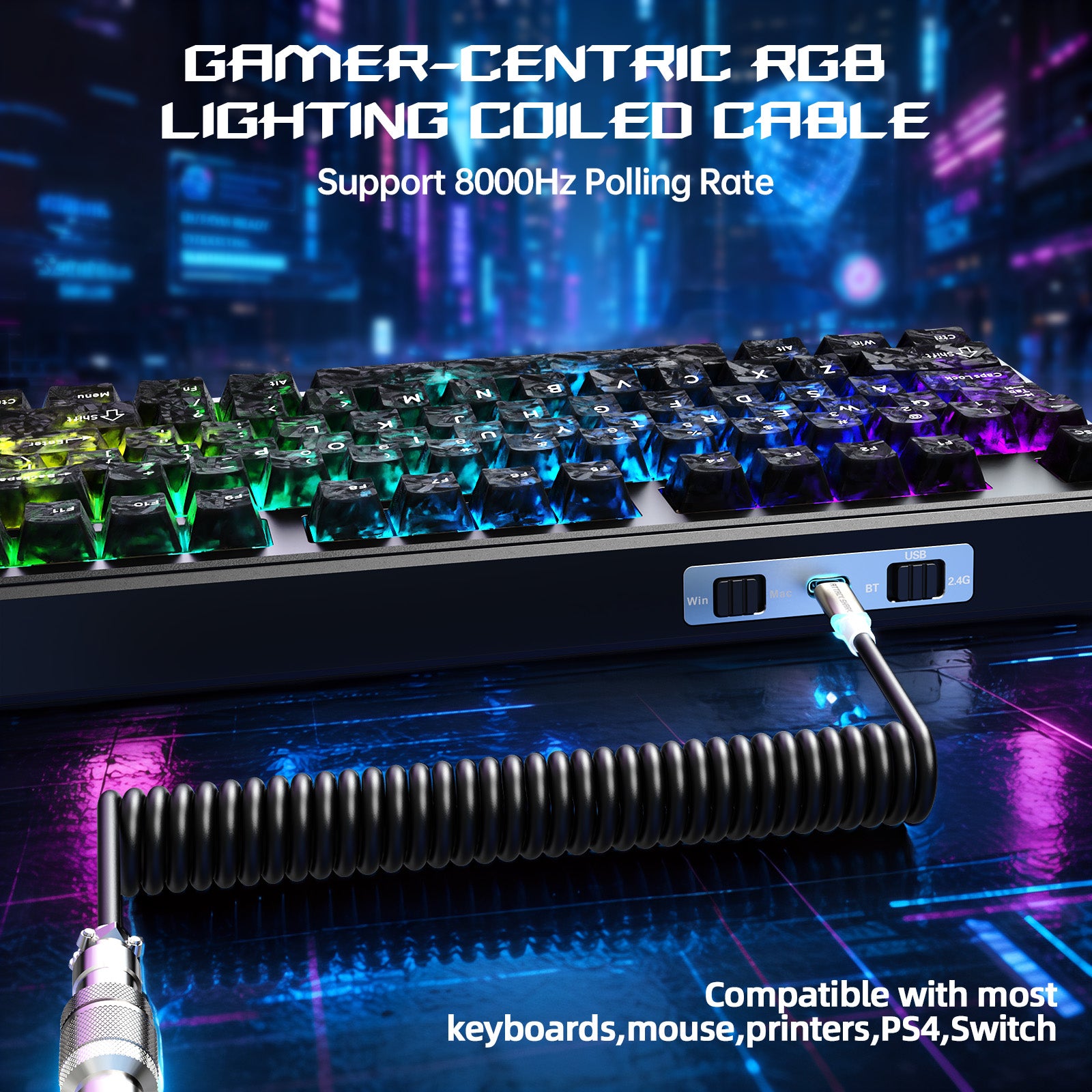 ATTACK SHARK X87 ULTRA 무선 게이밍 키보드 8KHz 수신기 및 RGB 코일 케이블 포함