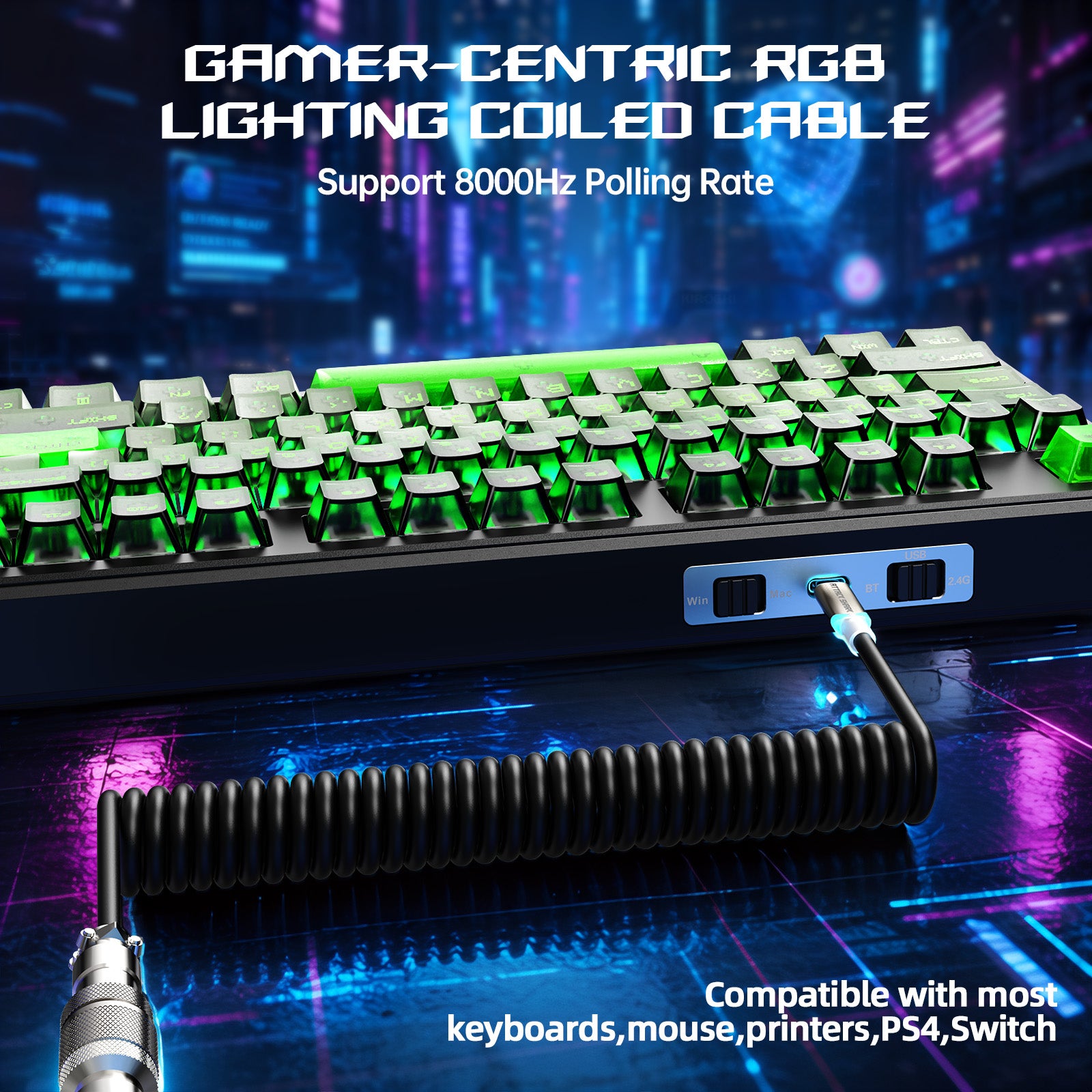 ATTACK SHARK X87 ULTRA 무선 게이밍 키보드 8KHz 수신기 및 RGB 코일 케이블 포함
