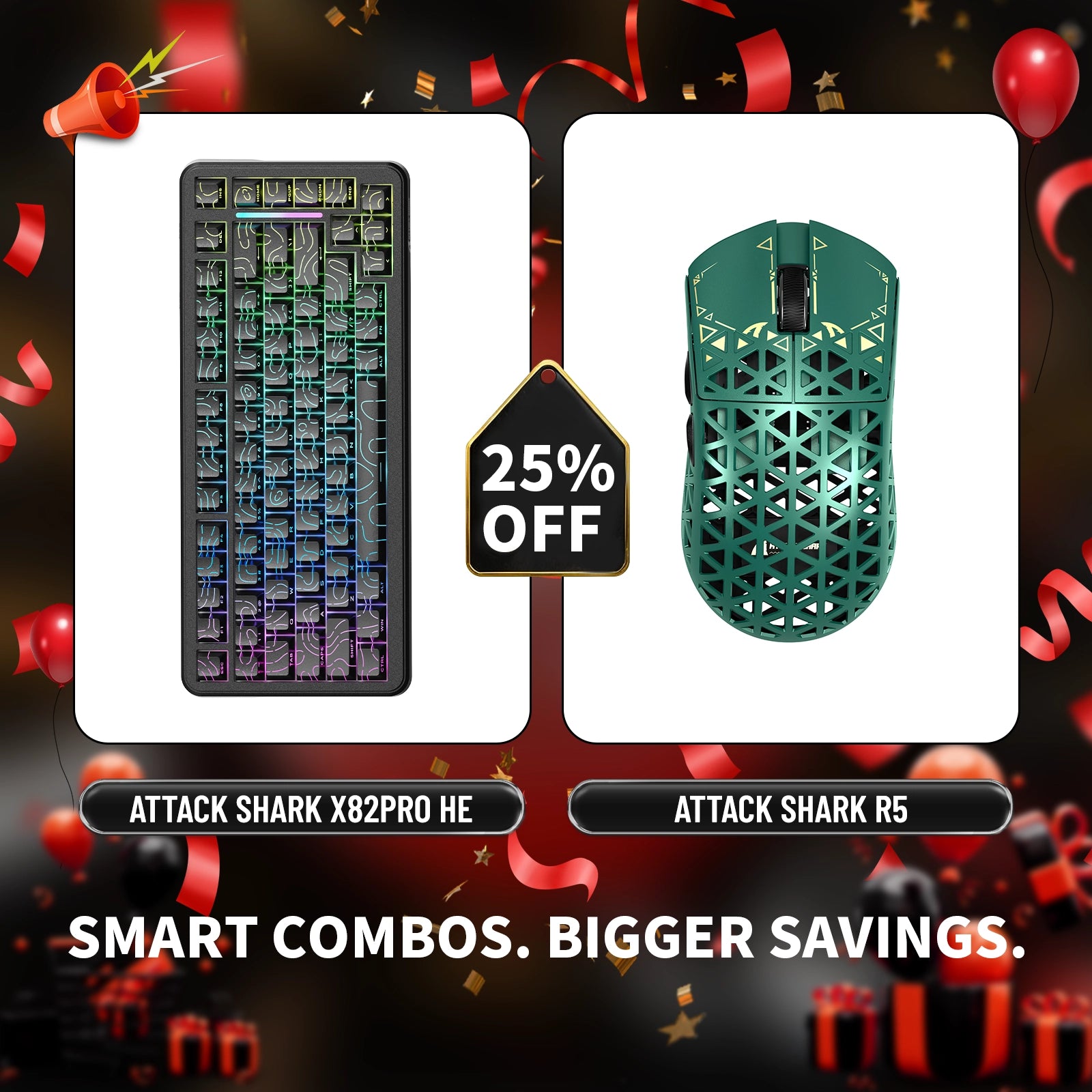 ATTACK SHARK X82PRO HE Rapid Trigger-Tastatur + R5 Carbon Fiber Wireless Gaming-Maus im Bundle