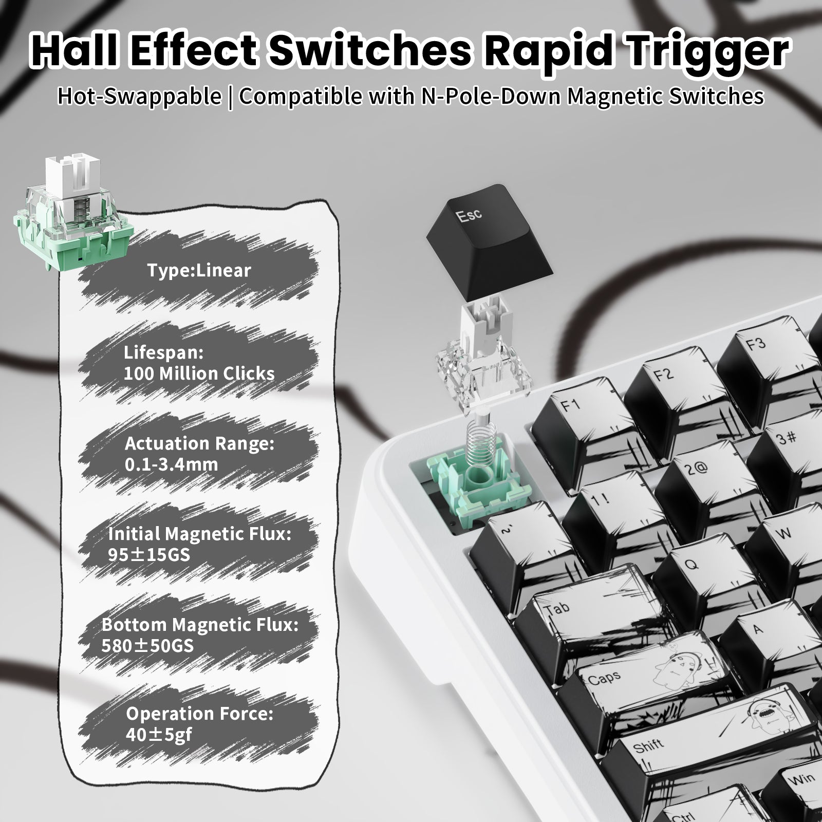 Clavier magnétique ATTACK SHARK X82PRO HE avec câble spiralé C01Ultra RGB