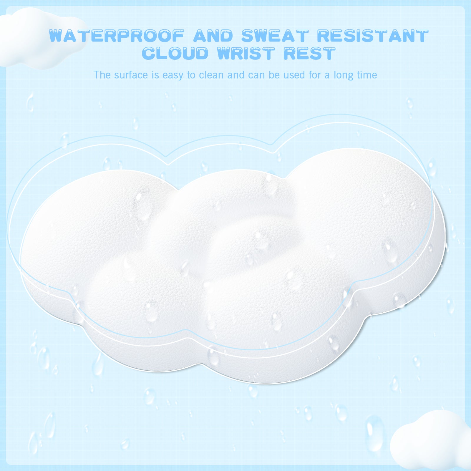 Waterproof cloud-shaped wrist rest with water droplets design for easy cleaning