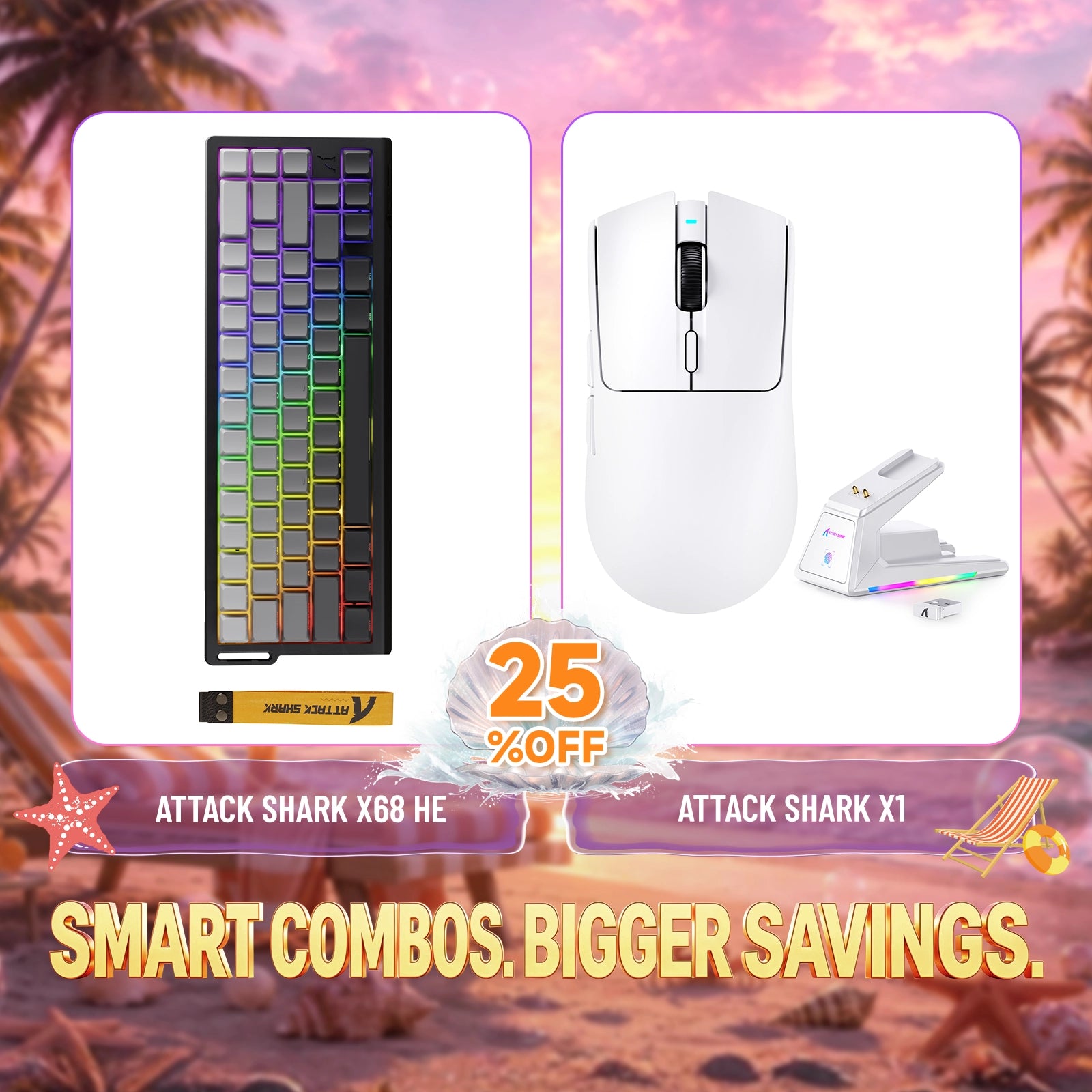 ATTACK SHARK X68HE Klawiatura z szybkim wyzwalaczem + zestaw bezprzewodowej myszy do gier X1