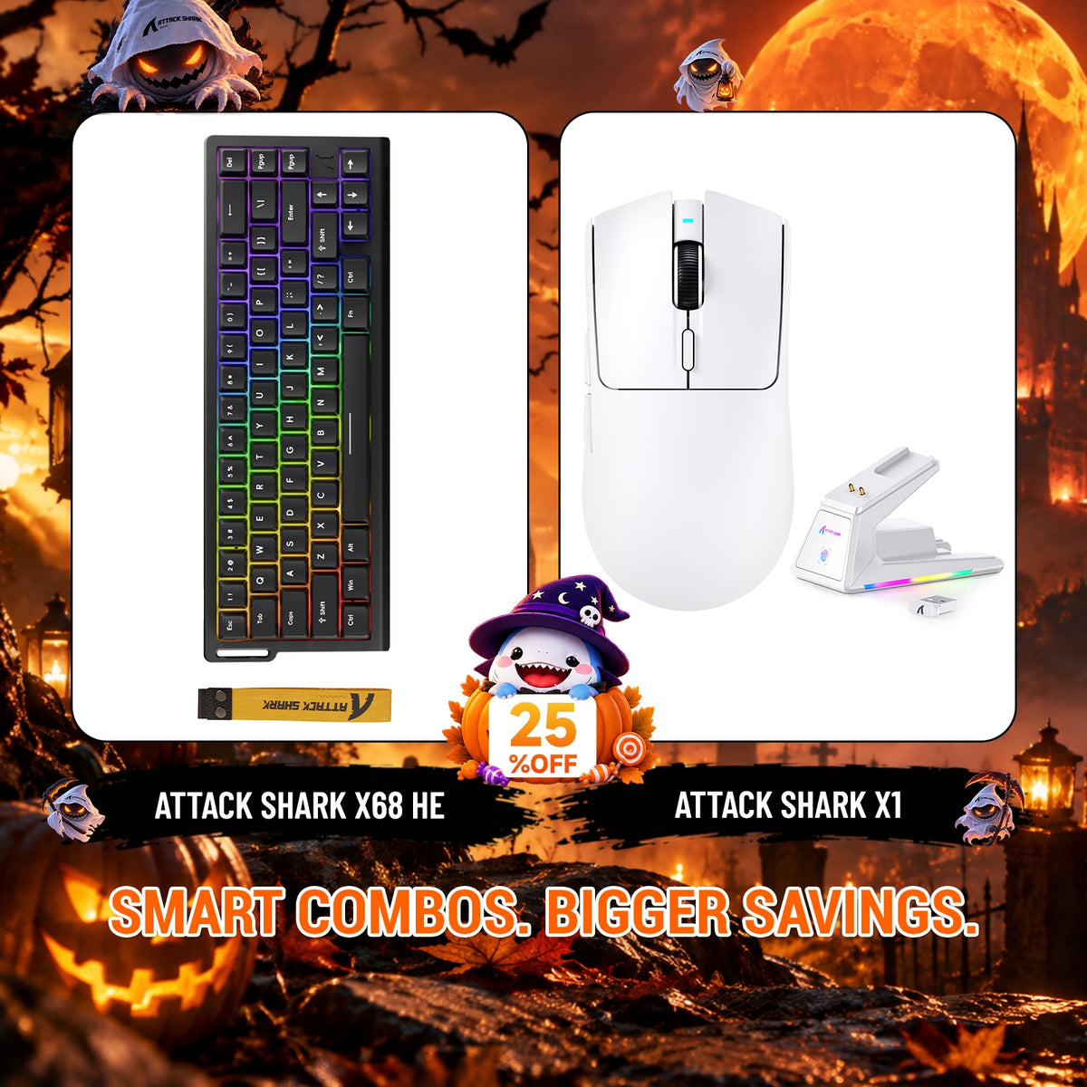 ATTACK SHARK X68HE Rapid Trigger Keyboard + X1 Wireless Gaming Mouse Bundle