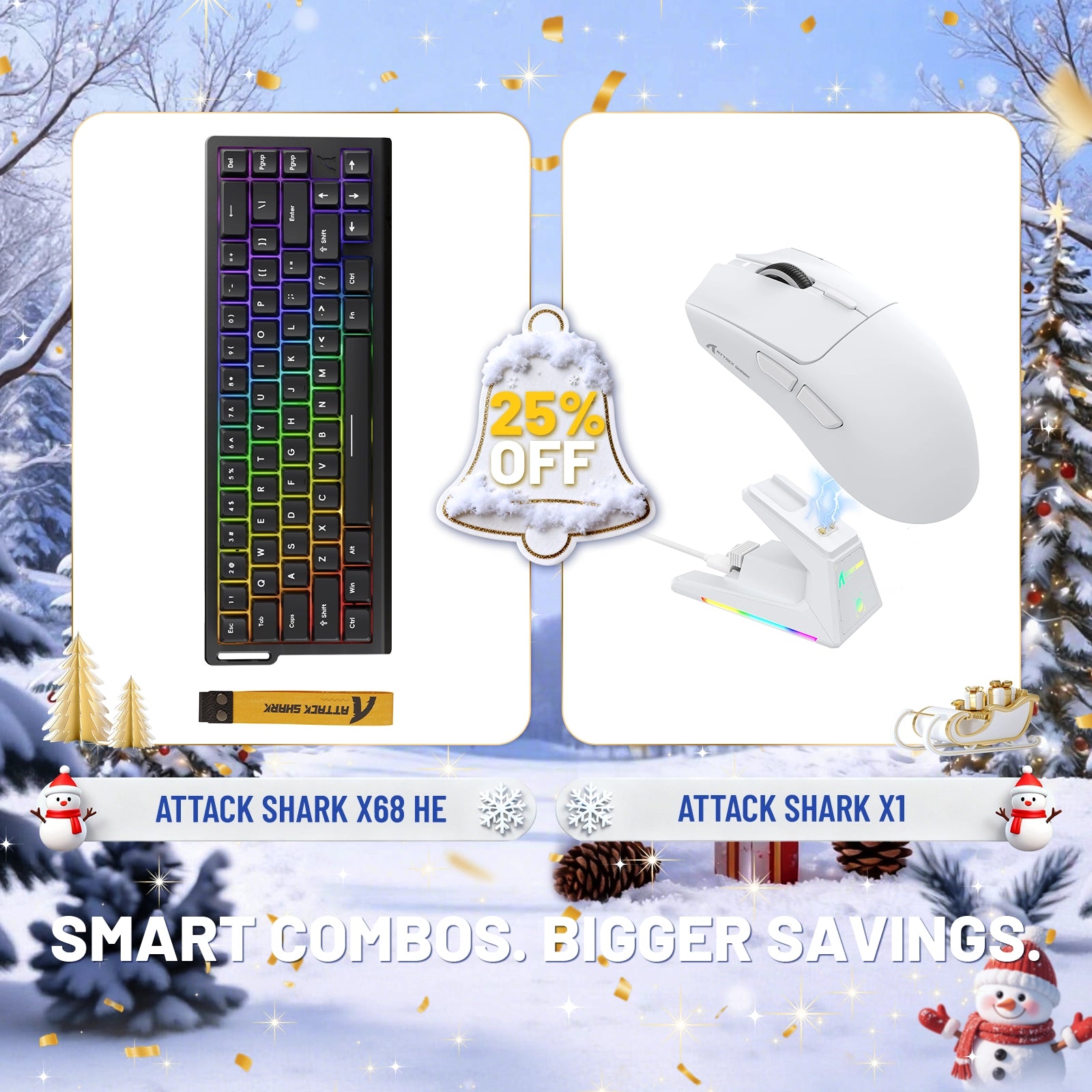 Pack clavier à déclenchement rapide ATTACK SHARK X68HE + souris de jeu sans fil X1