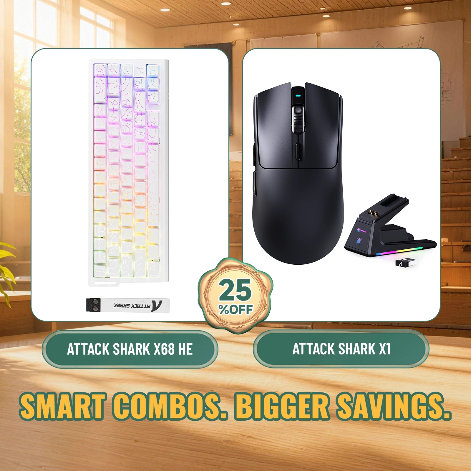 Paquete ATTACK SHARK X68HE teclado Rapid Trigger + ratón para juegos inalámbrico X1