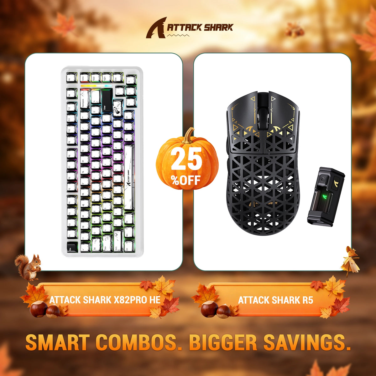 Bundle tastiera ATTACK SHARK X82 PRO HE con attivazione rapida + mouse da gaming wireless in fibra di carbonio R5