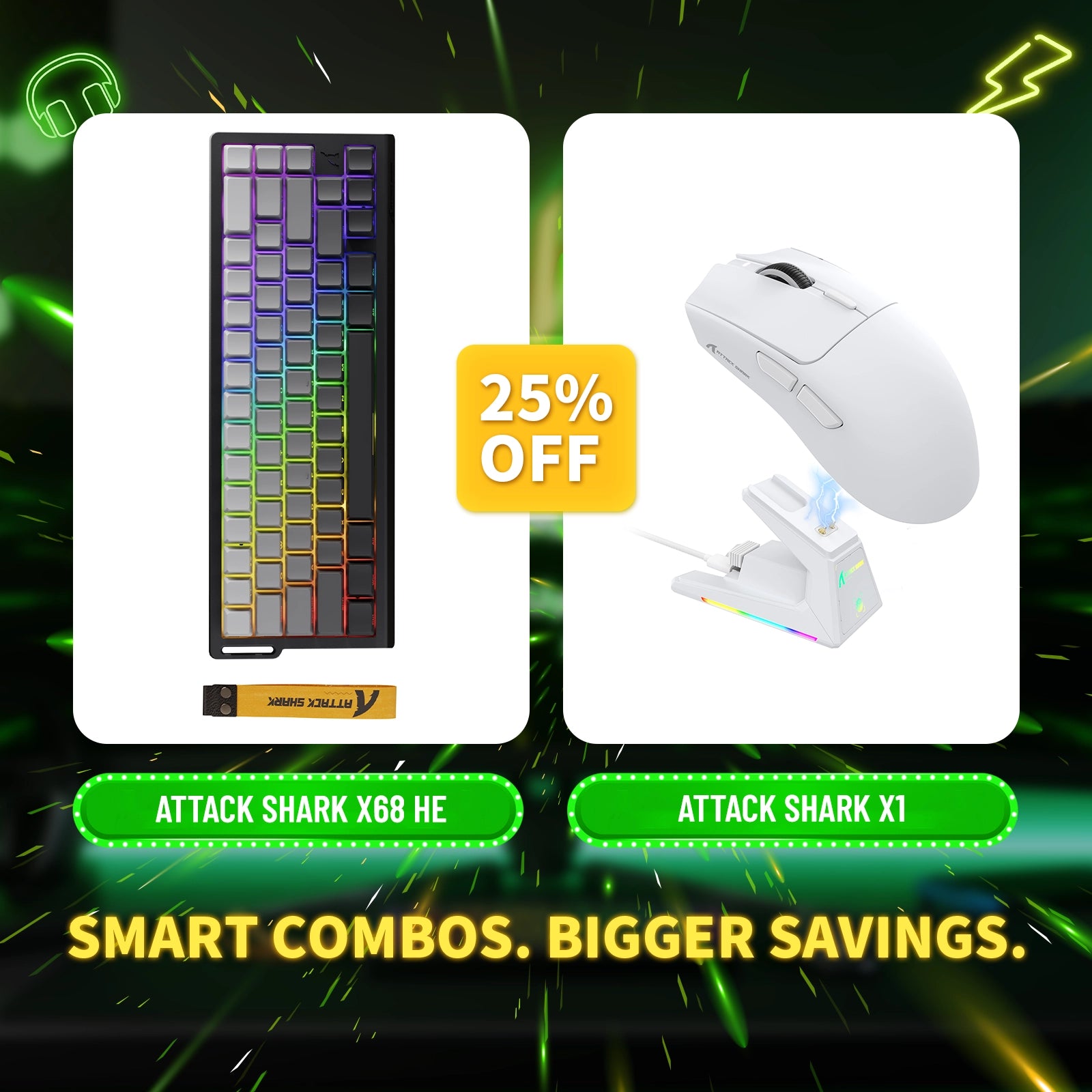 Pack clavier à déclenchement rapide ATTACK SHARK X68HE + souris de jeu sans fil X1