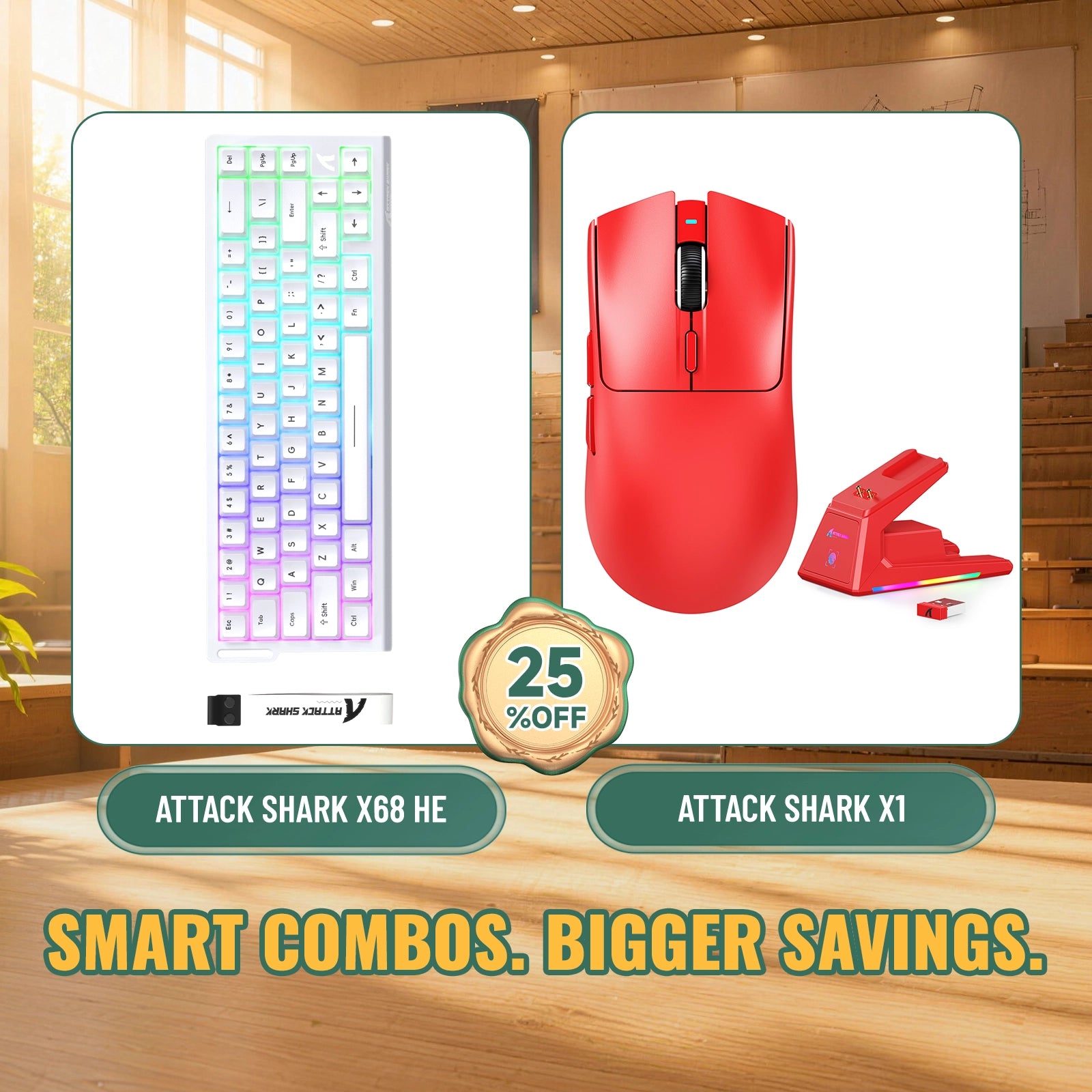 Paquete ATTACK SHARK X68HE teclado Rapid Trigger + ratón para juegos inalámbrico X1