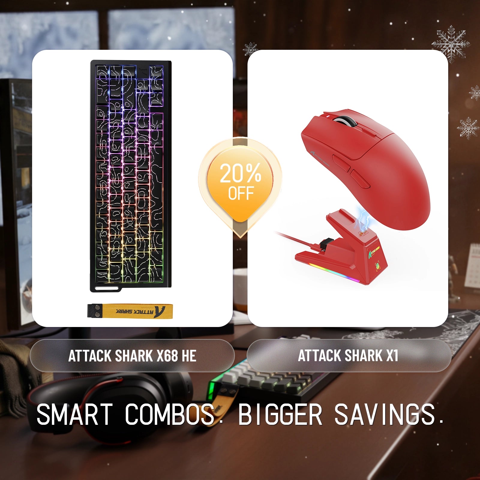 ATTACK SHARK X68HE Rapid Trigger Keyboard + X1 Wireless Gaming Mouse Bundle