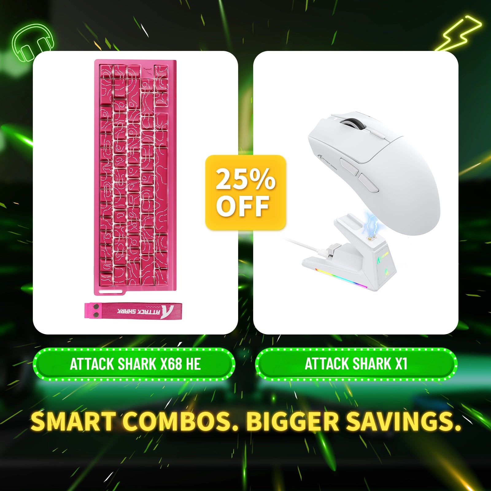 Pack clavier à déclenchement rapide ATTACK SHARK X68HE + souris de jeu sans fil X1