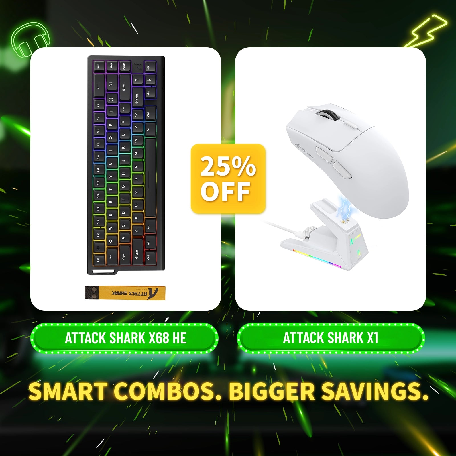 Pack clavier à déclenchement rapide ATTACK SHARK X68HE + souris de jeu sans fil X1