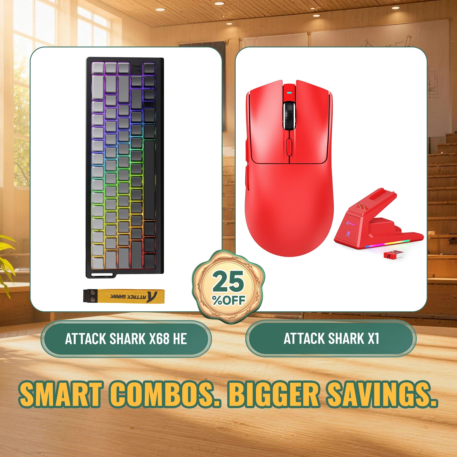 Paquete ATTACK SHARK X68HE teclado Rapid Trigger + ratón para juegos inalámbrico X1
