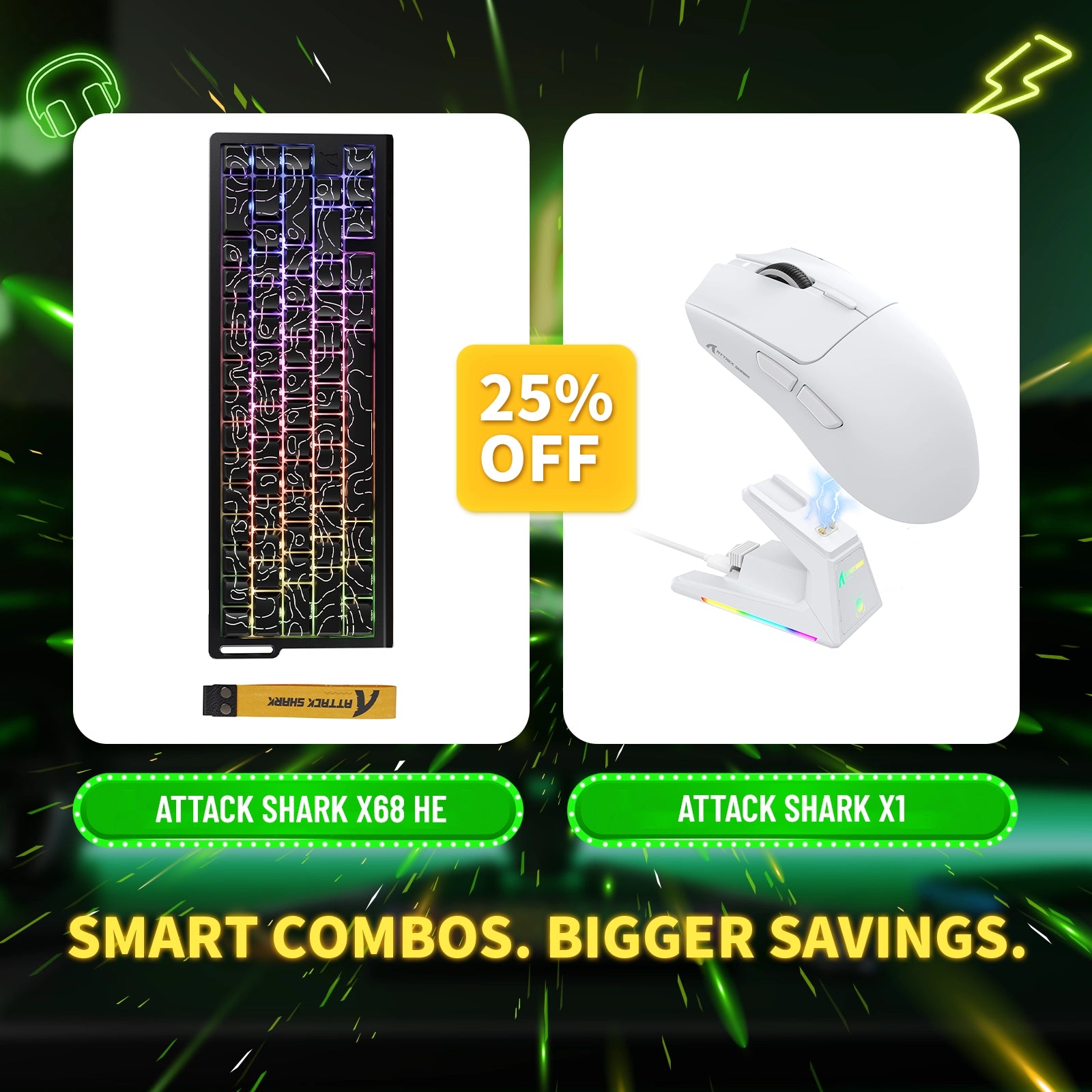 Pack clavier à déclenchement rapide ATTACK SHARK X68HE + souris de jeu sans fil X1