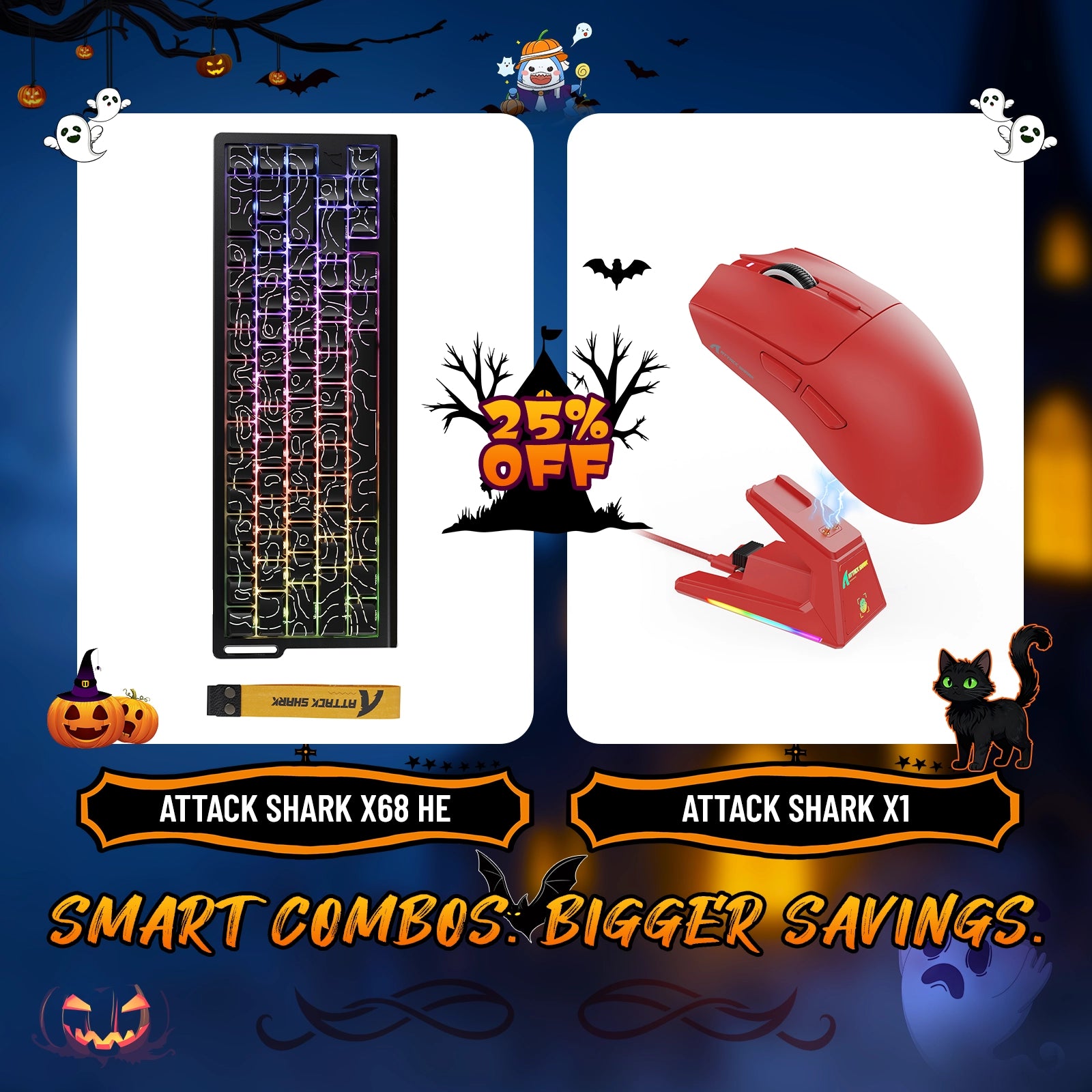 ATTACK SHARK X68HE Rapid Trigger-Tastatur + X1 Wireless Gaming-Maus im Bundle