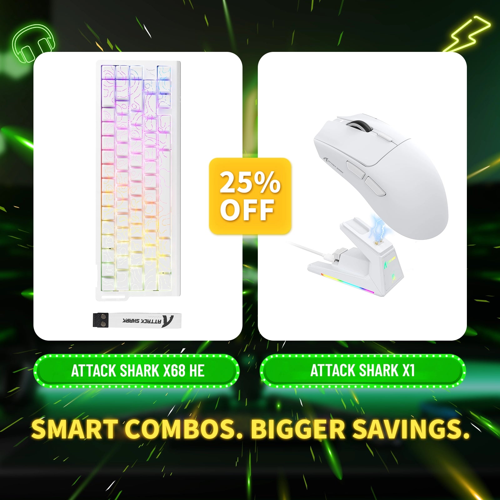 Pack clavier à déclenchement rapide ATTACK SHARK X68HE + souris de jeu sans fil X1