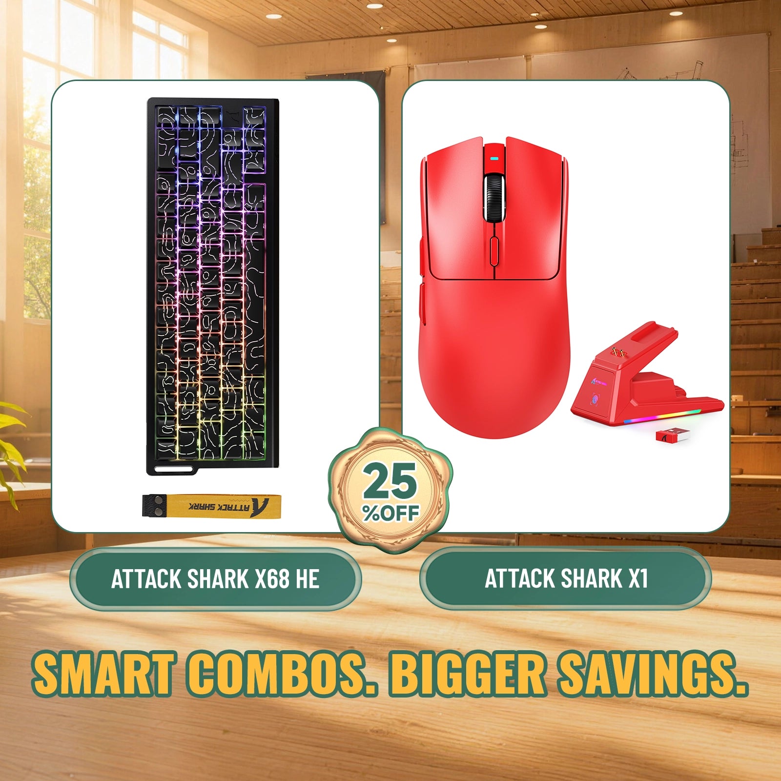 Paquete ATTACK SHARK X68HE teclado Rapid Trigger + ratón para juegos inalámbrico X1