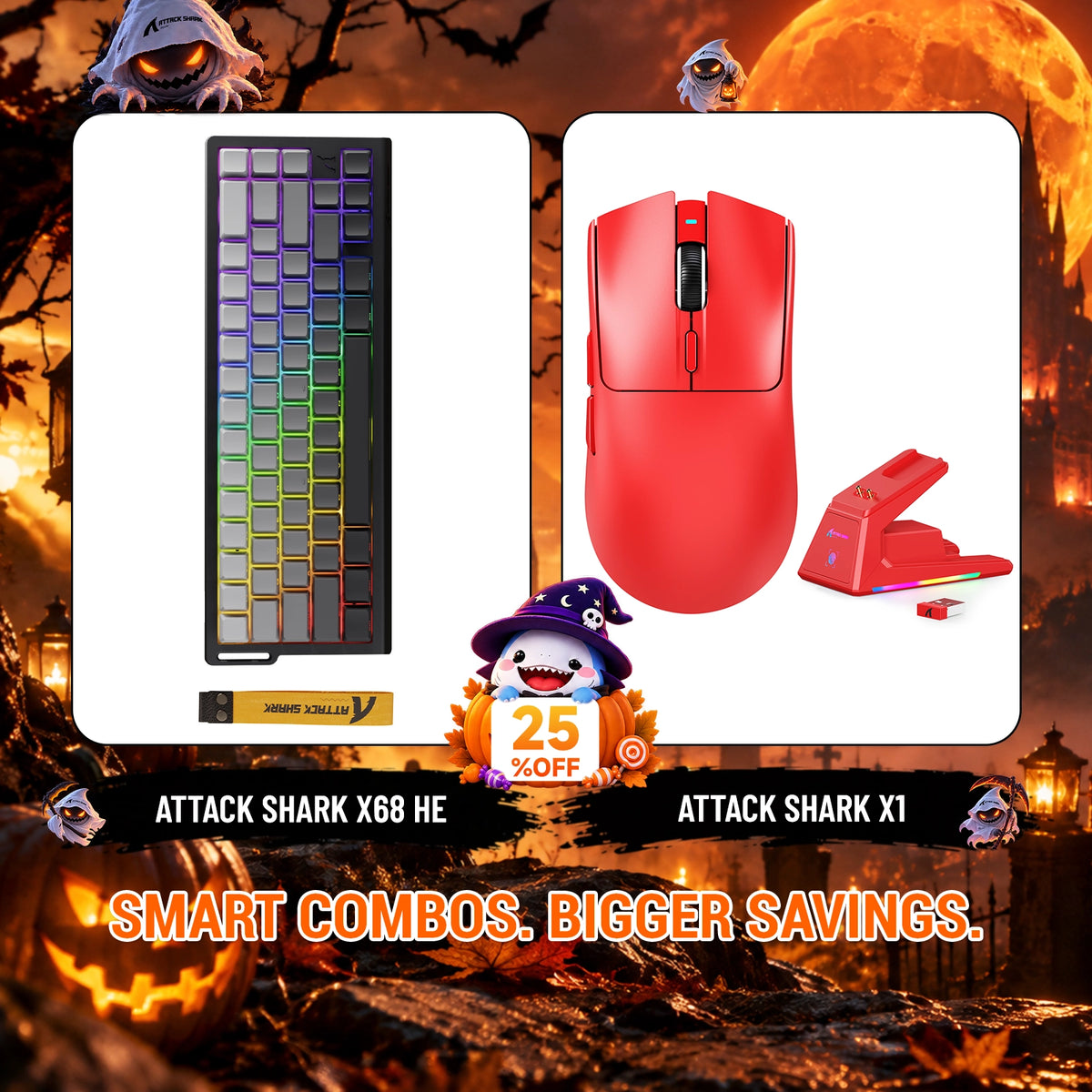 ATTACK SHARK X68HE Rapid Trigger Keyboard + X1 Wireless Gaming Mouse Bundle