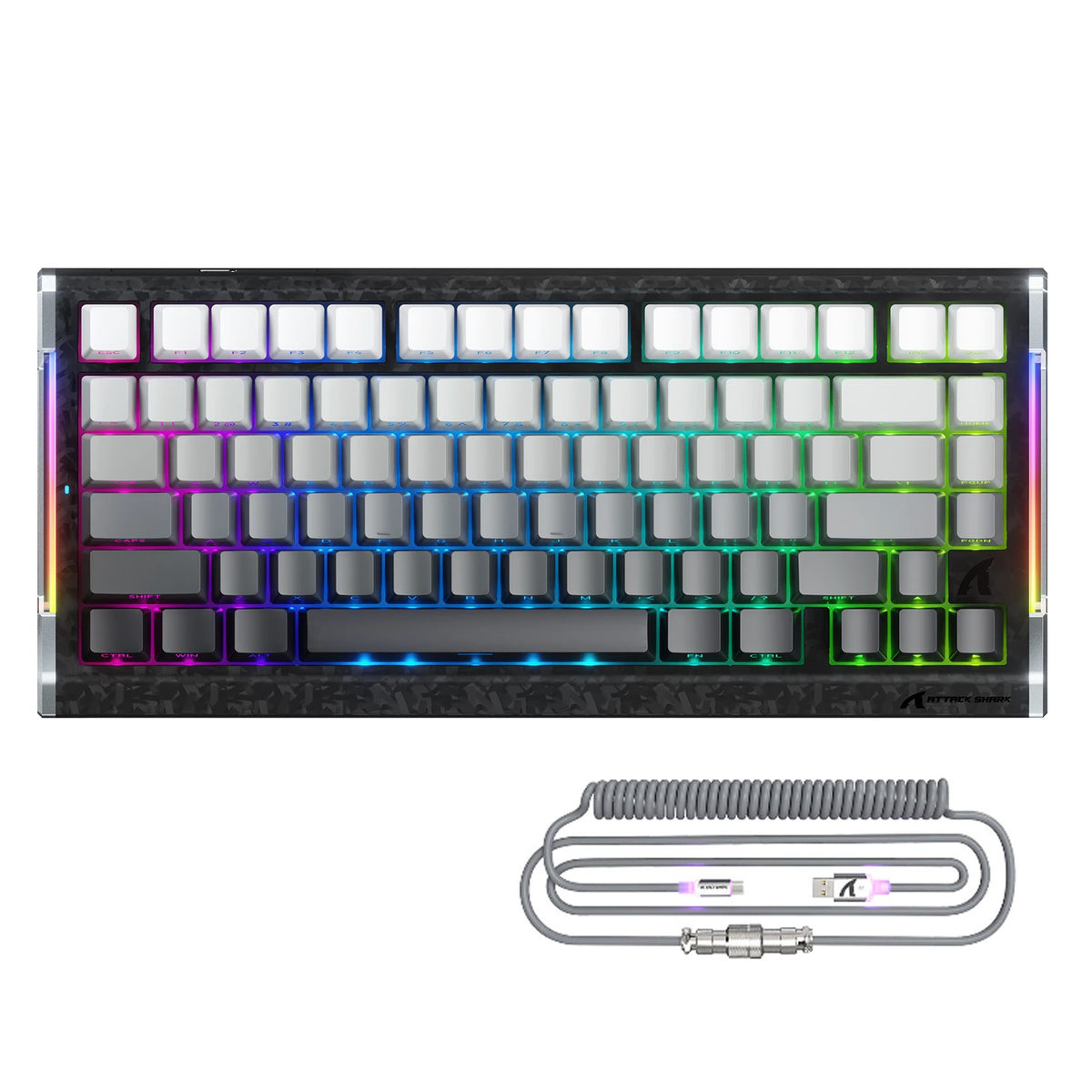 ATTACK SHARK R86 HE Carbon Fiber Wired Rapid Trigger Magnetic Switch Gaming Keyboard with C01 ULTRA RGB Coiled Cable