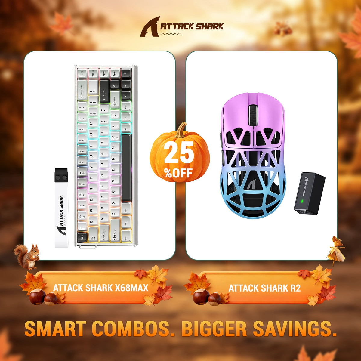 Ensemble clavier en aluminium ATTACK SHARK X68 MAX HE à déclenchement rapide + souris gaming sans fil R2 en alliage de magnésium
