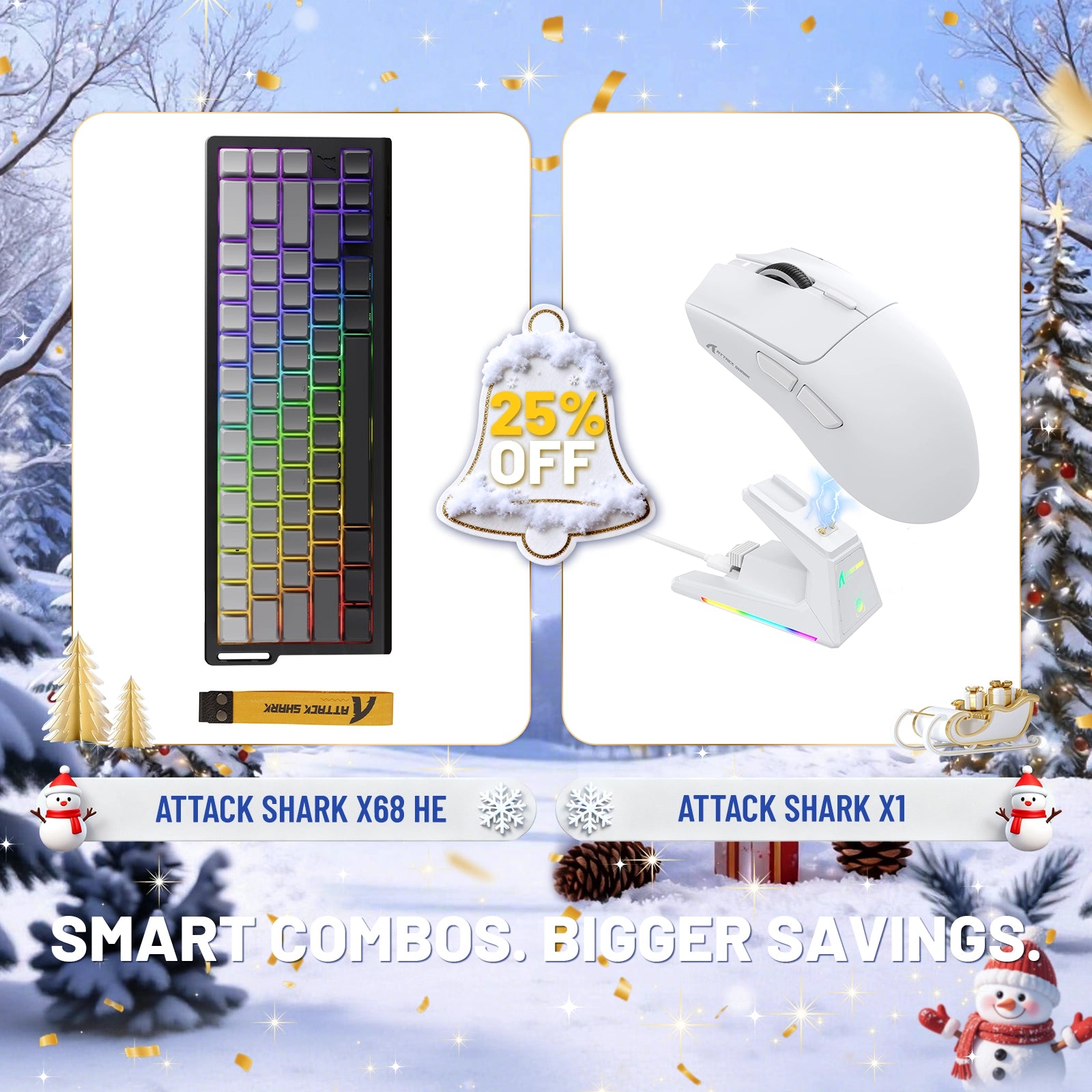 Pack clavier à déclenchement rapide ATTACK SHARK X68HE + souris de jeu sans fil X1