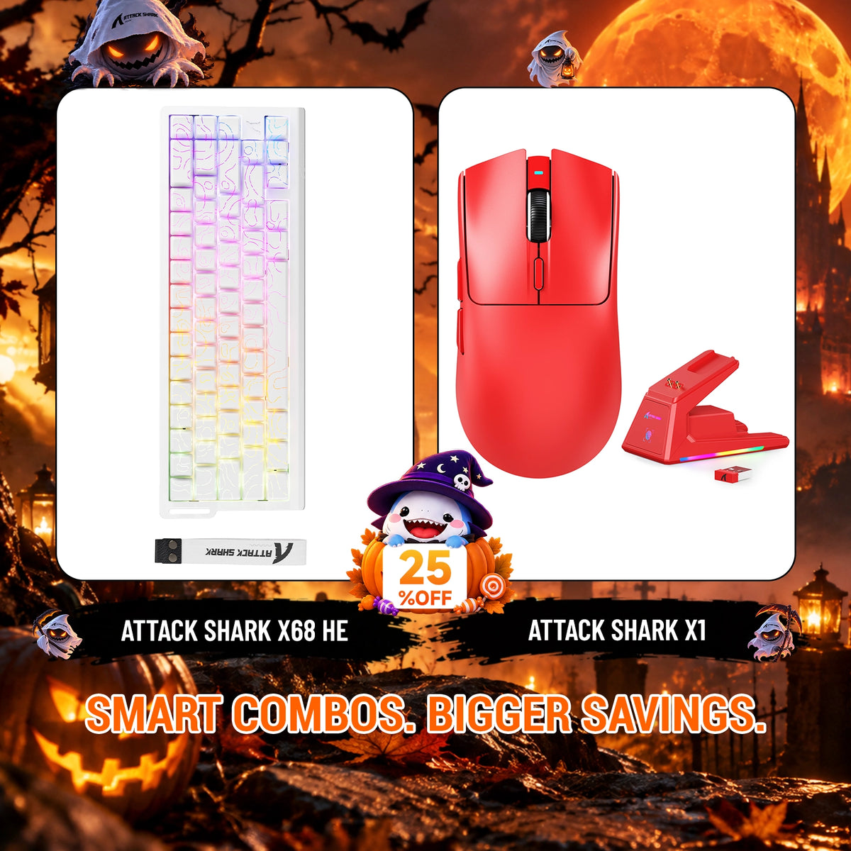 ATTACK SHARK X68HE Rapid Trigger Keyboard + X1 Wireless Gaming Mouse Bundle
