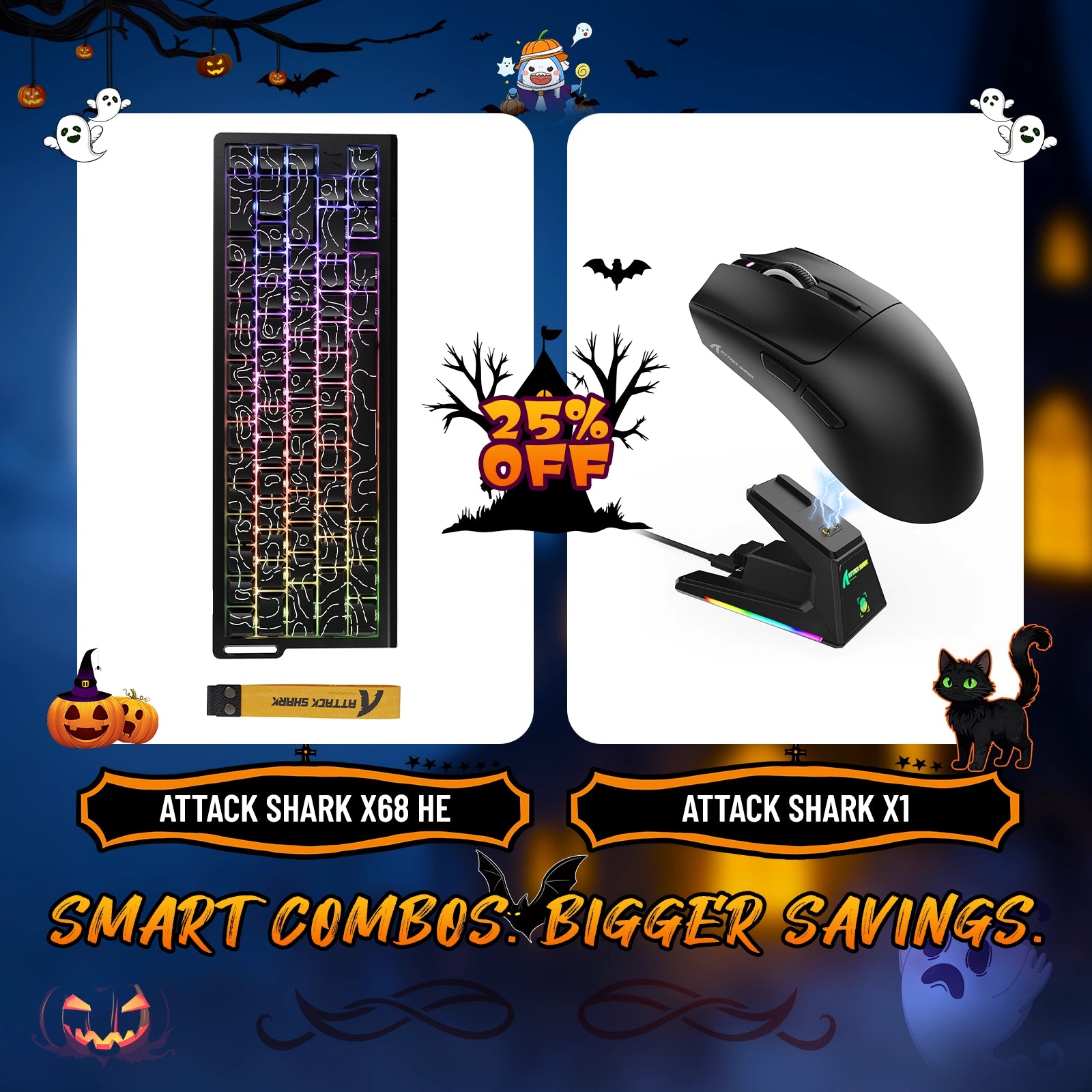 ATTACK SHARK X68HE Rapid Trigger-Tastatur + X1 Wireless Gaming-Maus im Bundle