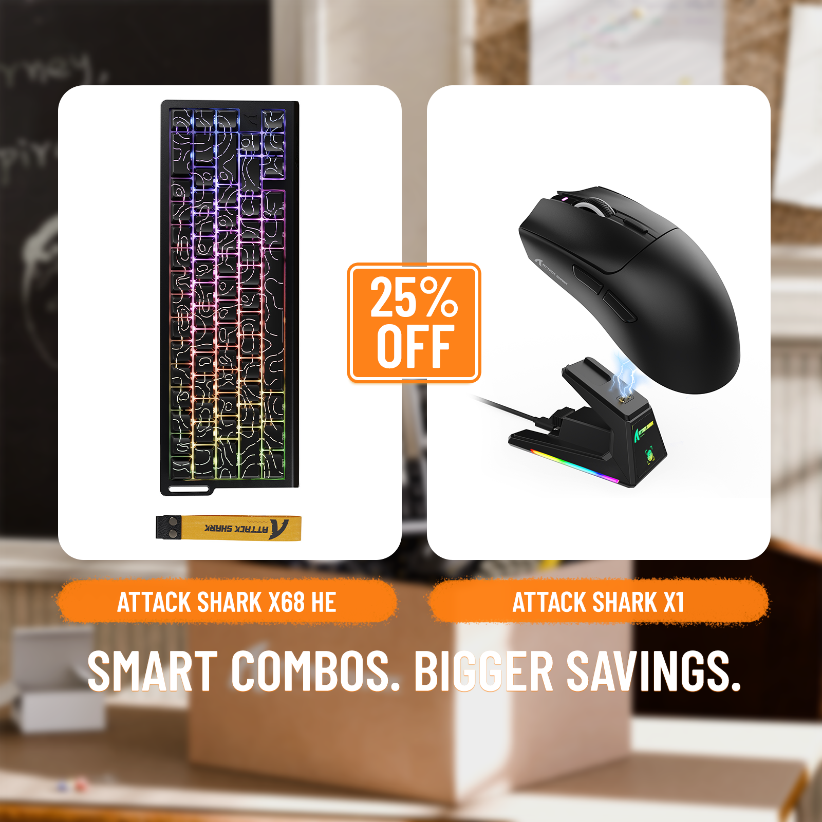 Pack clavier à déclenchement rapide ATTACK SHARK X68HE + souris de jeu sans fil X1