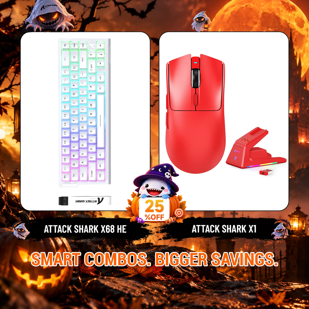 ATTACK SHARK X68HE Rapid Trigger Keyboard + X1 Wireless Gaming Mouse Bundle