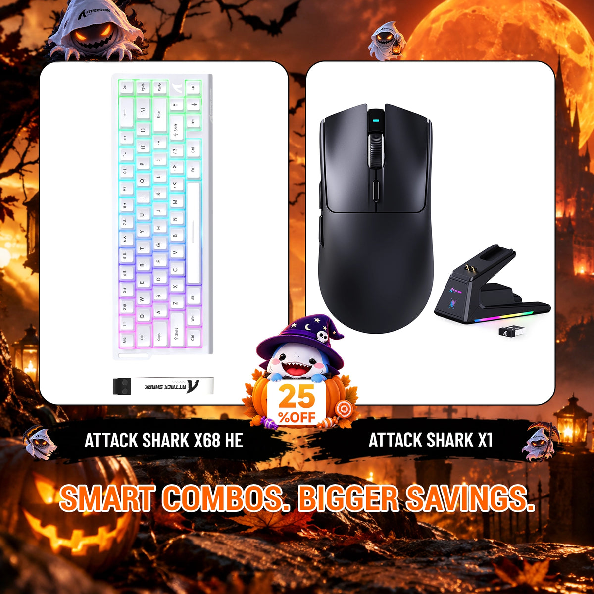 ATTACK SHARK X68HE Rapid Trigger Keyboard + X1 Wireless Gaming Mouse Bundle