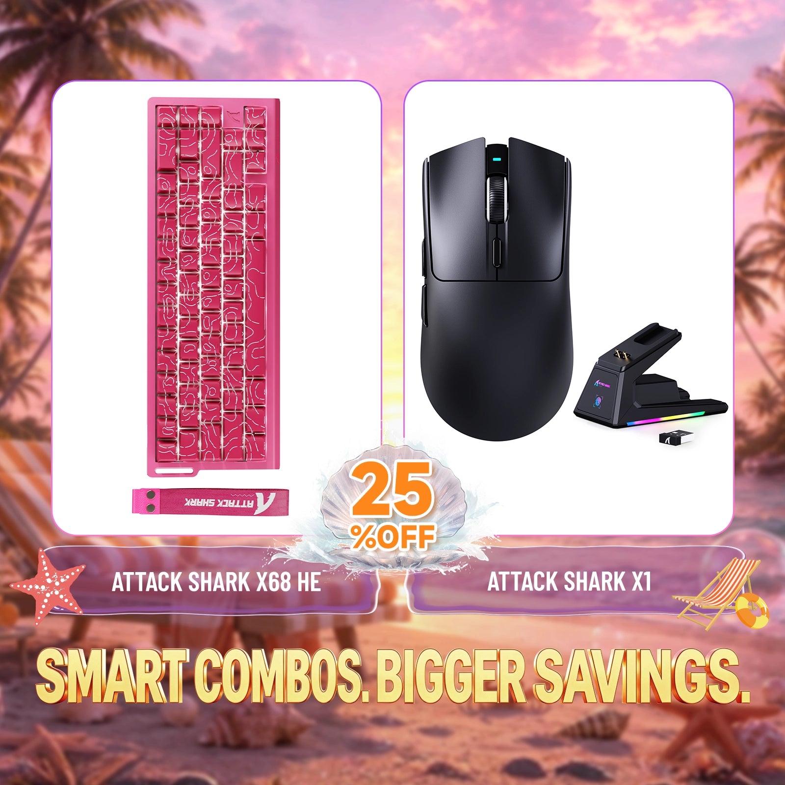 ATTACK SHARK X68HE Klawiatura z szybkim wyzwalaczem + zestaw bezprzewodowej myszy do gier X1