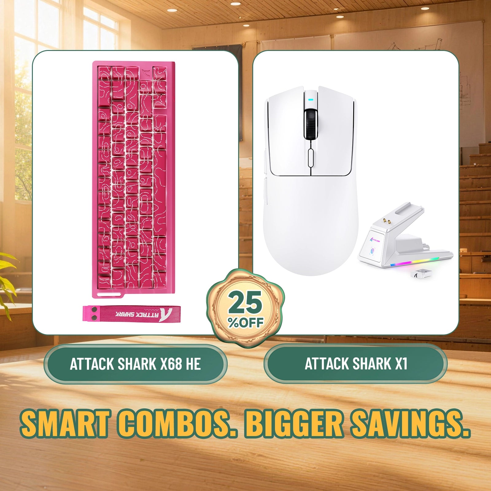Paquete ATTACK SHARK X68HE teclado Rapid Trigger + ratón para juegos inalámbrico X1