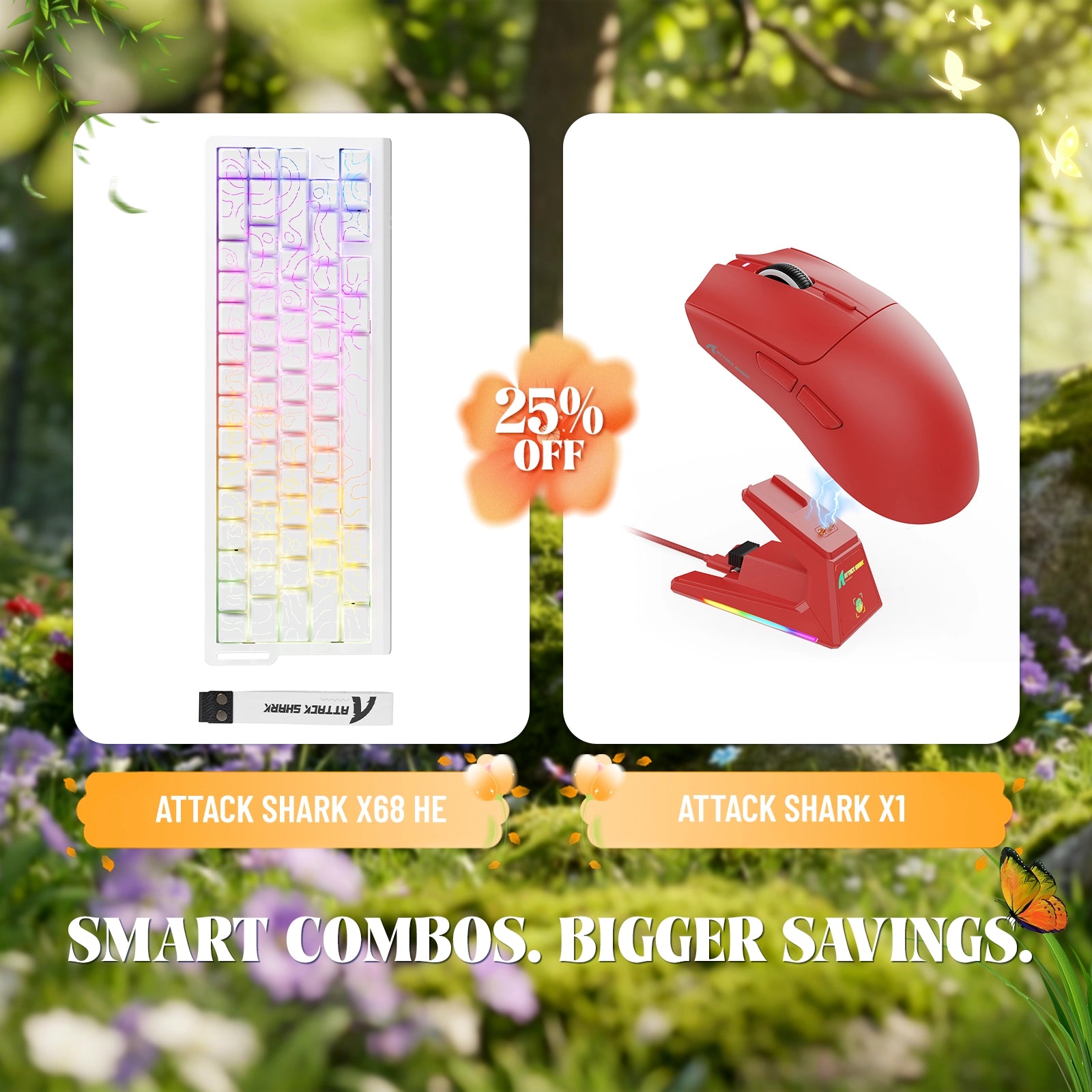 ATTACK SHARK X68HE Rapid Trigger Keyboard + X1 Wireless Gaming Mouse Bundle