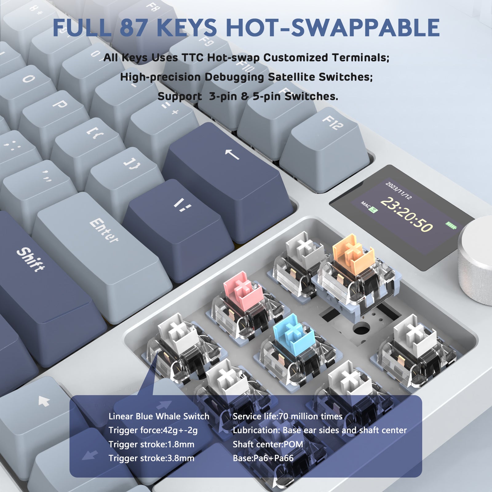 K86PRO keyboard hot-swappable switches with Blue Whale and TTC terminals