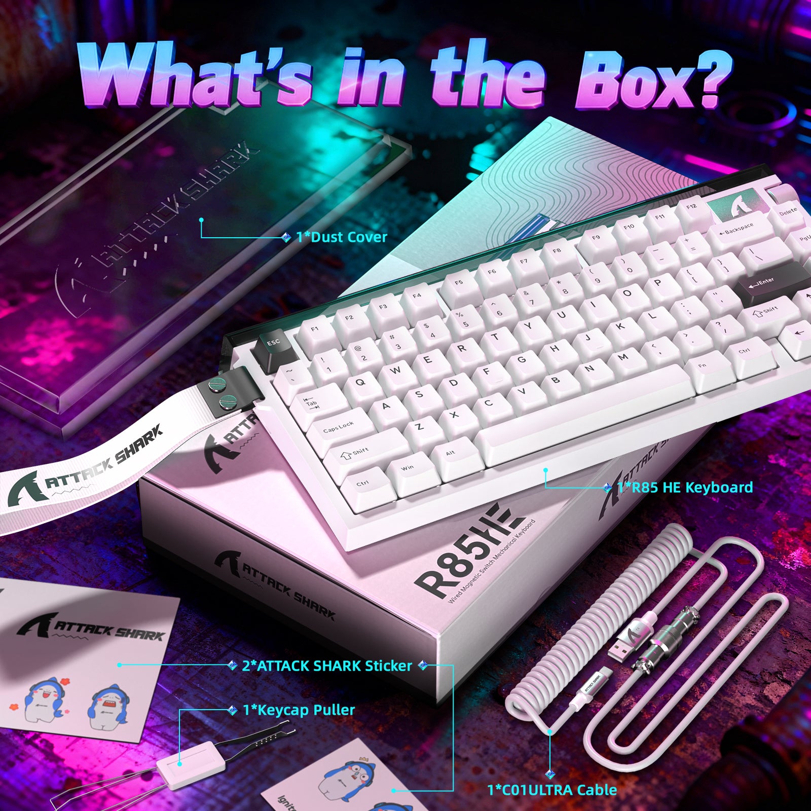 ATTACK SHARK R85 HE Rapid Trigger Keyboard with C01ULTRA LED Cable