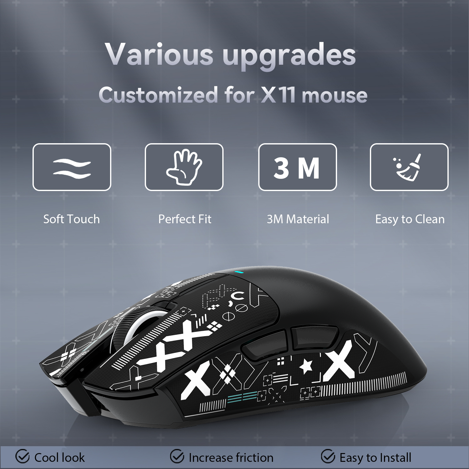 Customized X11 gaming mouse with soft touch and anti-slip upgrades.