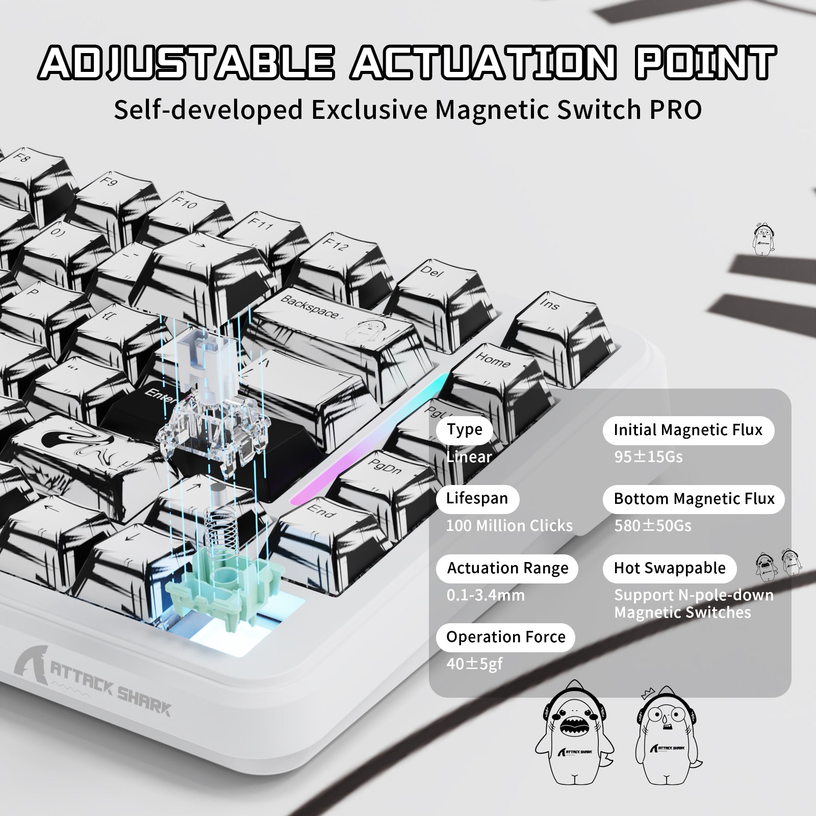 ATTACK SHARK X82PRO HE Kabellose Rapid Trigger-Gaming-Tastatur mit Magnetschalter
