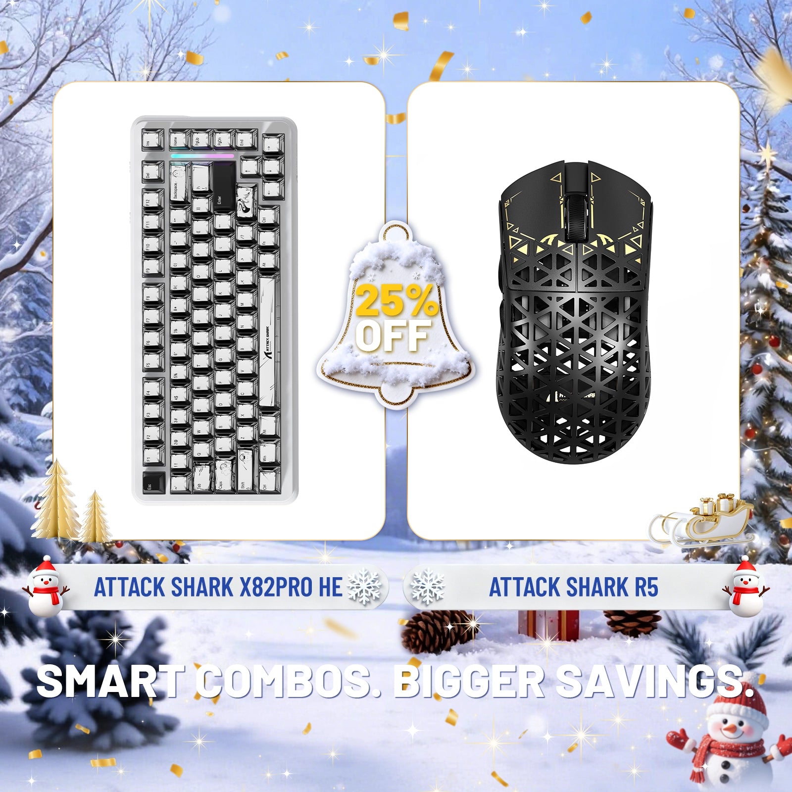 ATTACK SHARK X82PRO HE Rapid Trigger Keyboard + R5 Carbon Fiber Wireless Gaming Mouse Bundle