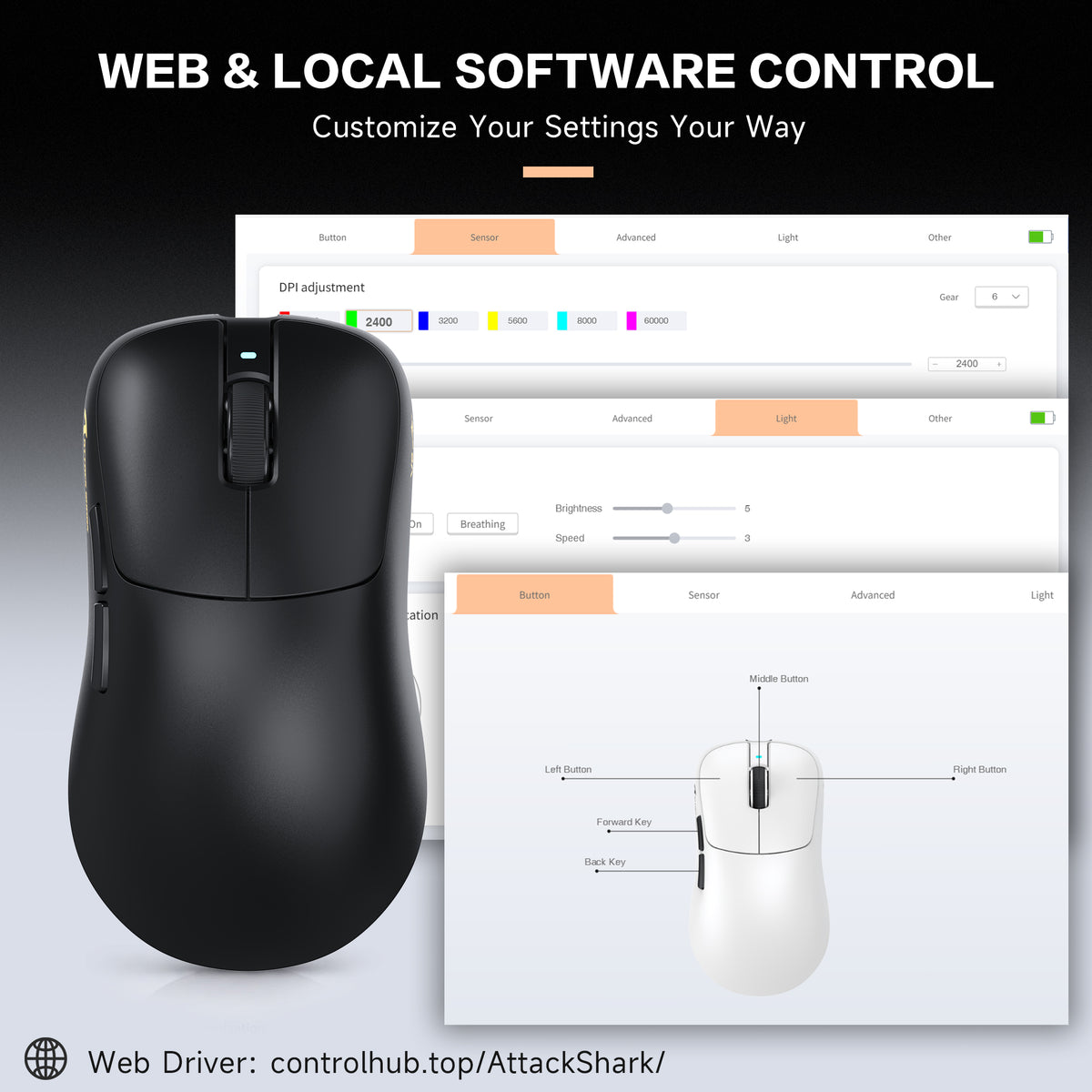 ATTACK SHARK V2 AIR PAW3955MAX Ergonomic Wireless Gaming Mouse