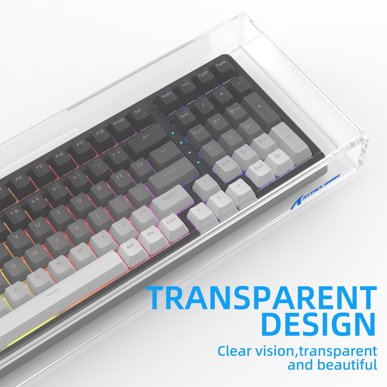 Transparent acrylic keyboard cover showcasing 98 keys keyboard with clear visibility.