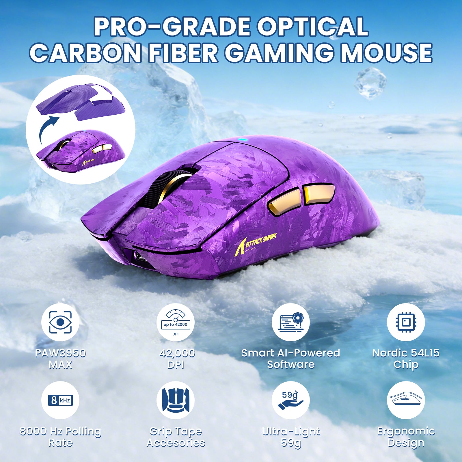 ATTACK SHARK R68 HE & X11 ULTRA Bundle gaming in fibra di carbonio con cavo a spirale C01 ULTRA