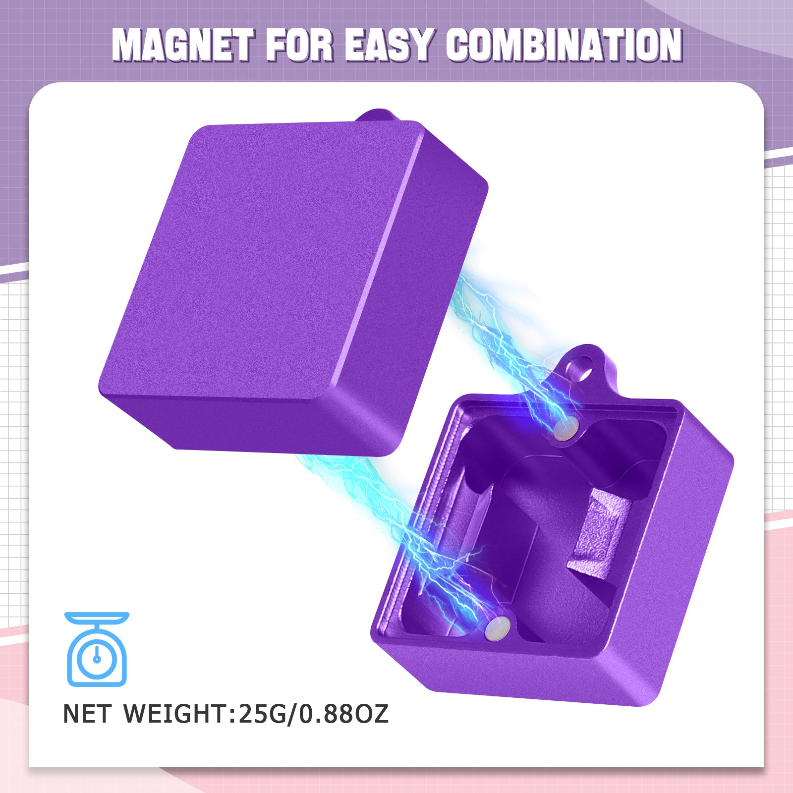 Purple magnetic switch opener kit for mechanical keyboards with 25g weight.