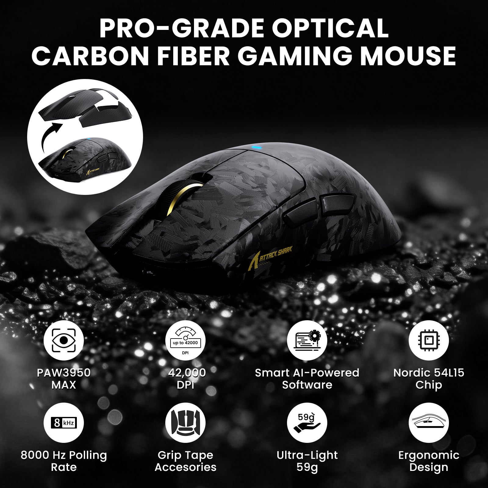 ATTACK SHARK R68 HE & X11 ULTRA Bundle gaming in fibra di carbonio con cavo a spirale C01 ULTRA