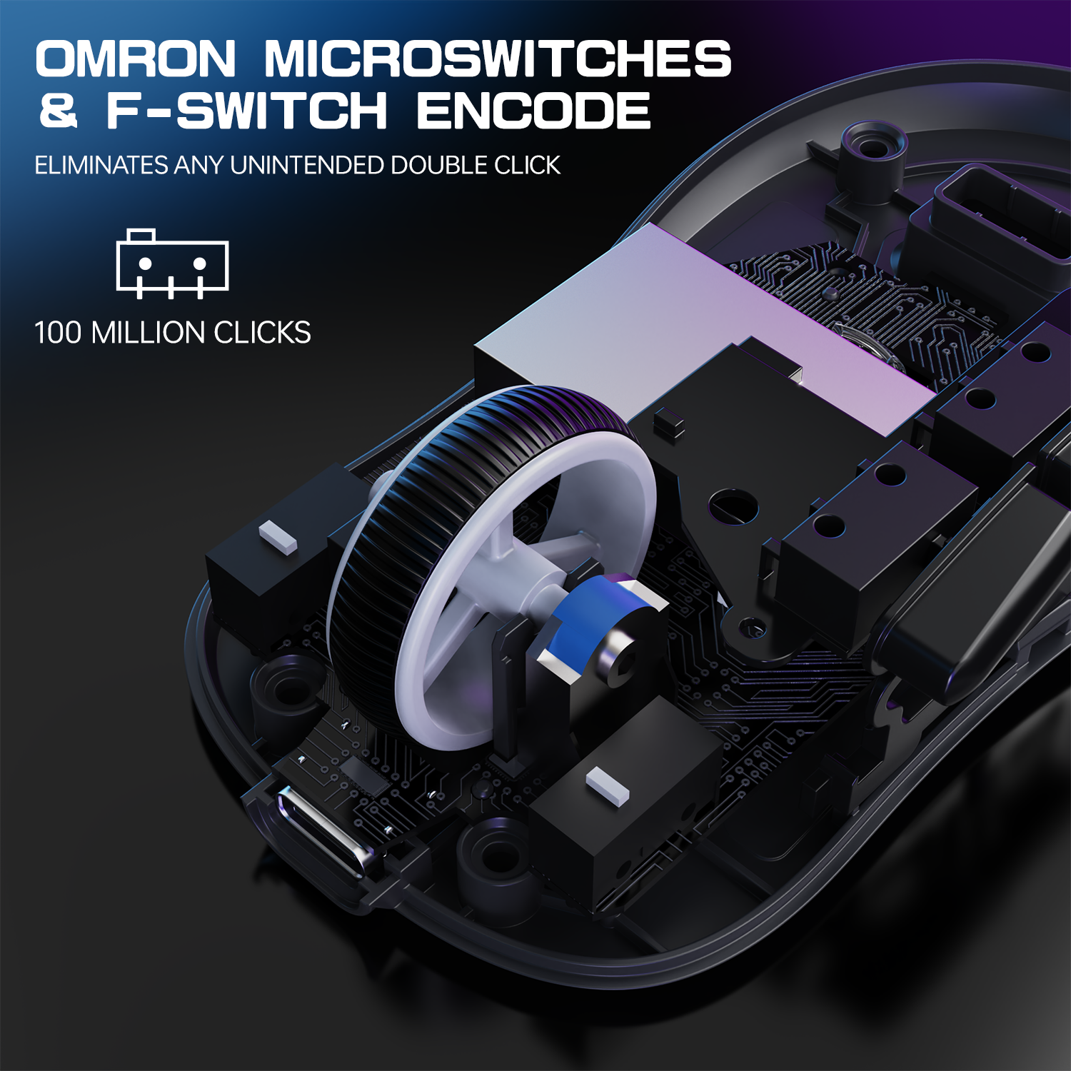 Inside Attack Shark X3MAX with Omron microswitches and F-Switch encoder.