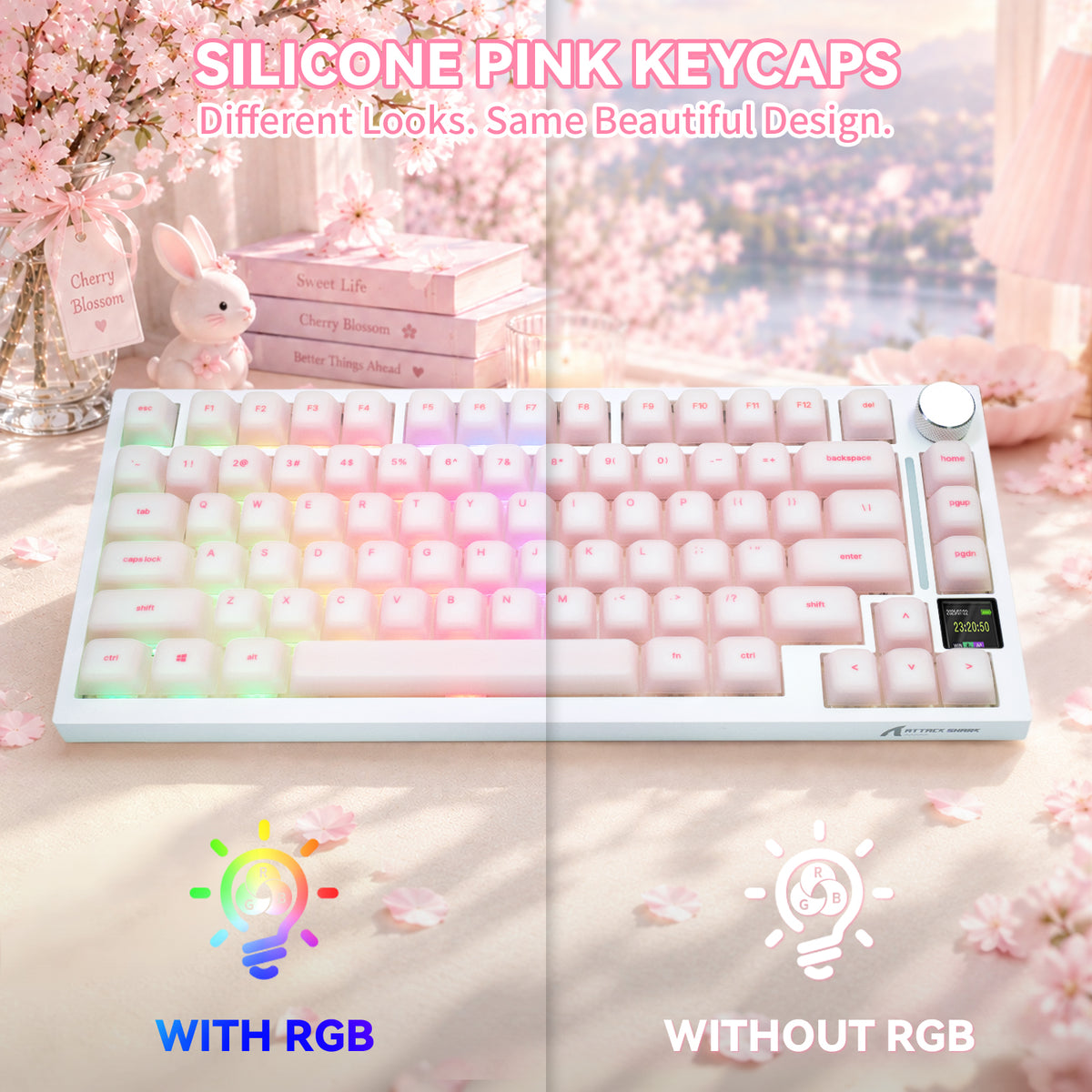 ATTACK SHARK SK01, juego de 113 teclas con teclas de silicona, perfil Cherry, ANSI, rosa