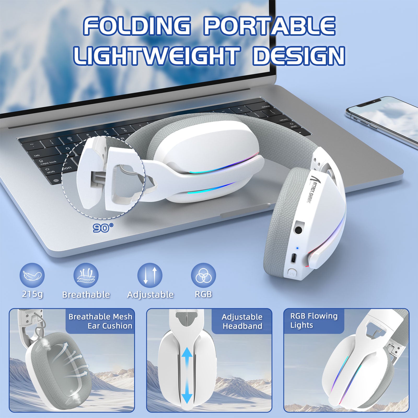 ATTACK SHARK L90 Foldable RGB Ultra-Light Tri-Mode Gaming Headset