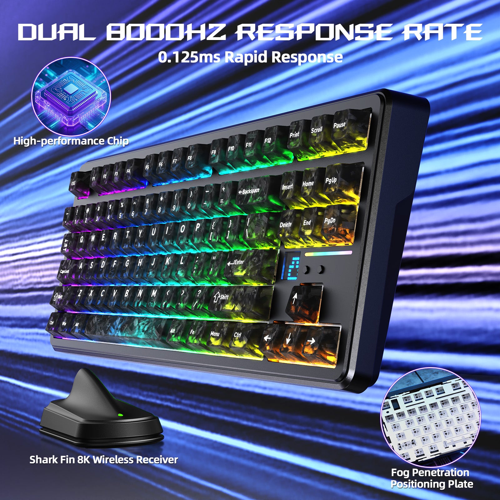 ATTACK SHARK X87 ULTRA 무선 게이밍 키보드 8KHz 수신기 및 RGB 코일 케이블 포함