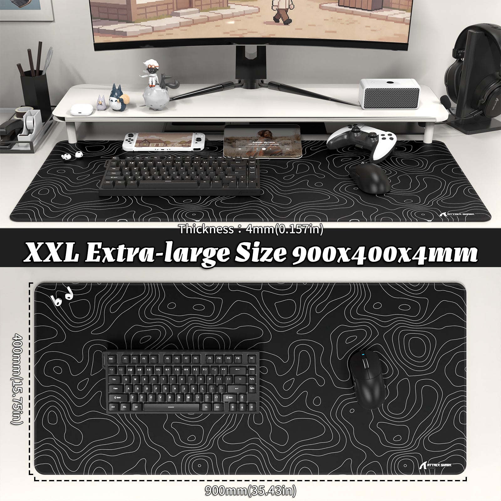 Alfombrilla para ratón de eSport ATTACK SHARK CM02PRO (900x400x4 MM)