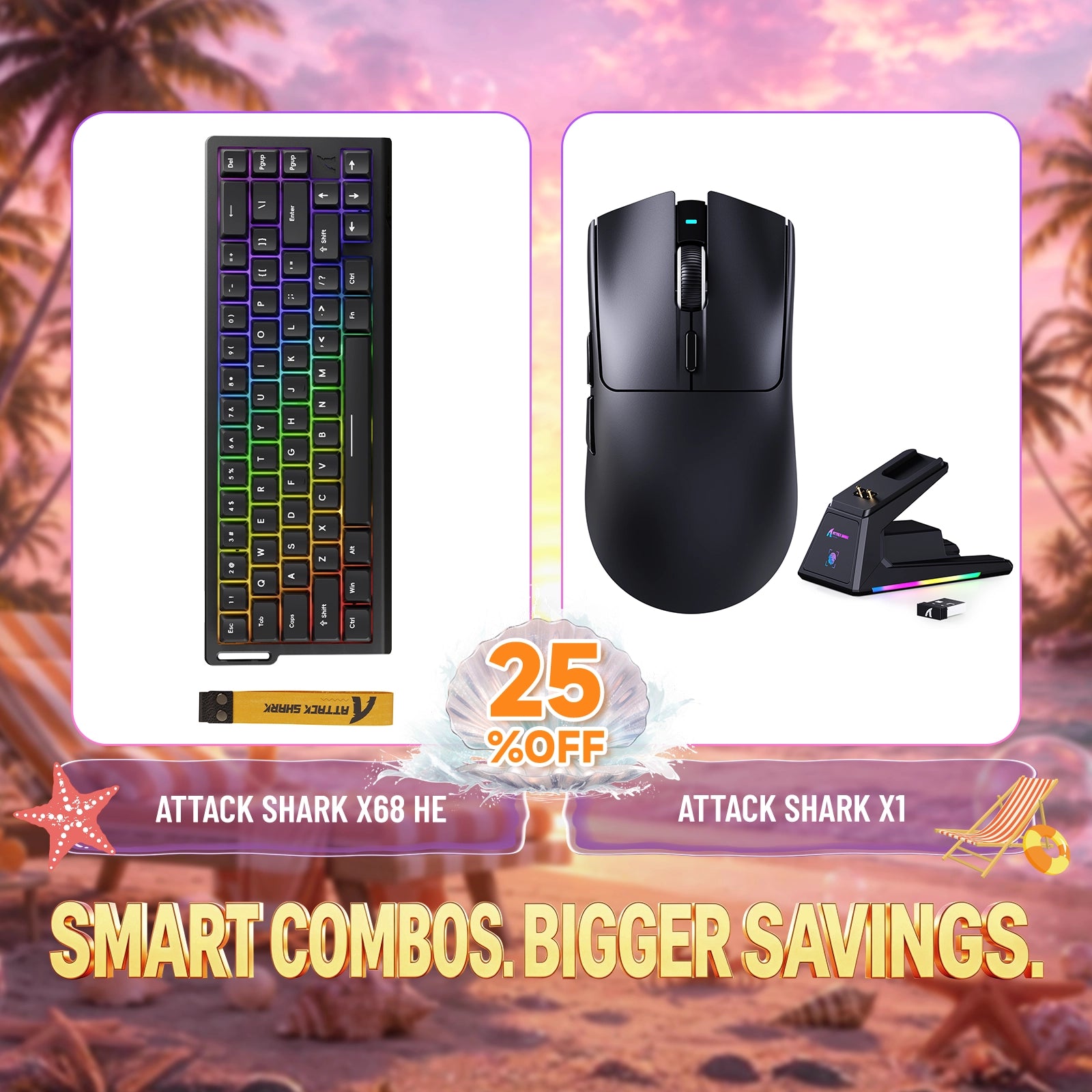ATTACK SHARK X68HE Klawiatura z szybkim wyzwalaczem + zestaw bezprzewodowej myszy do gier X1