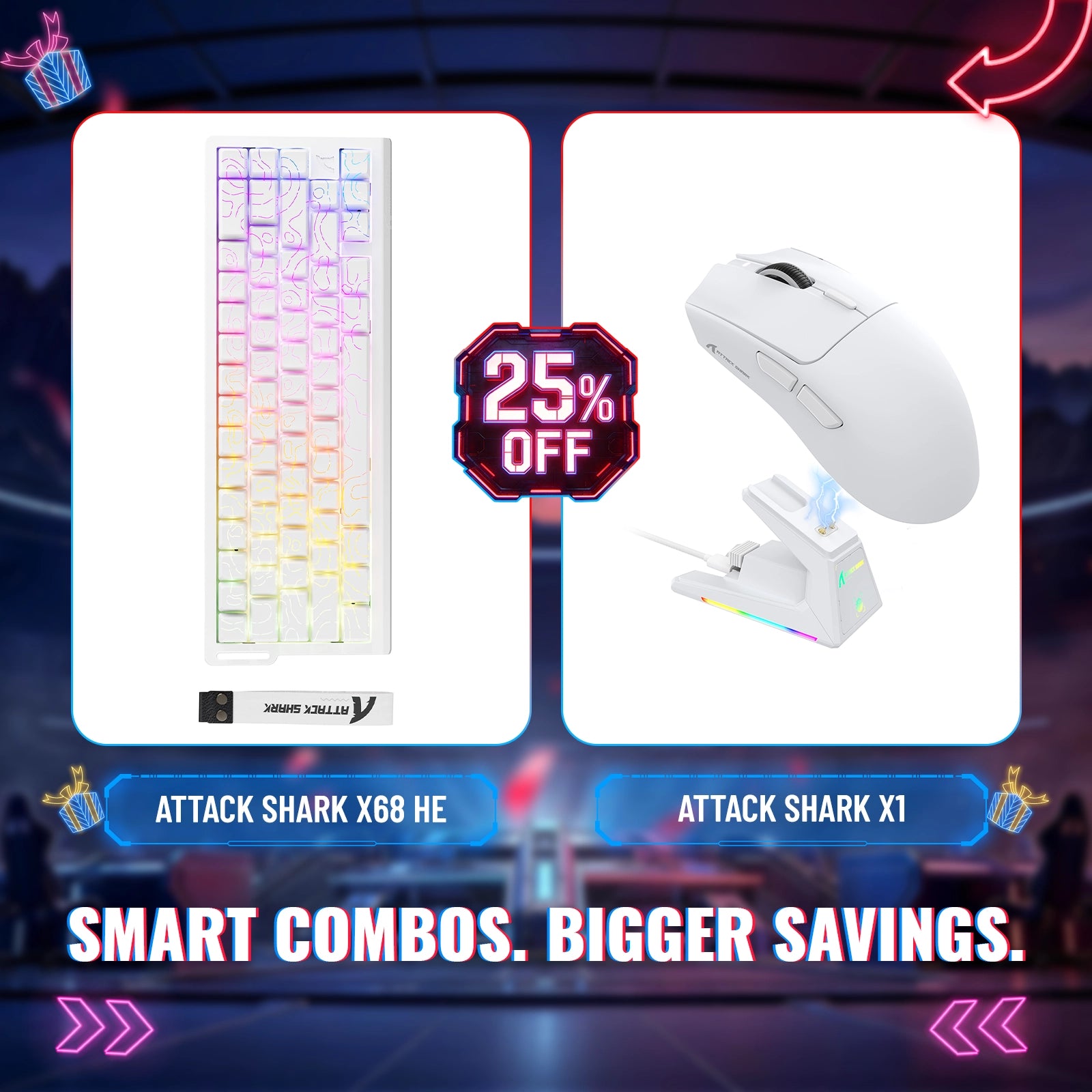 ATTACK SHARK X68HE 래피드 트리거 키보드 + X1 무선 게이밍 마우스 번들
